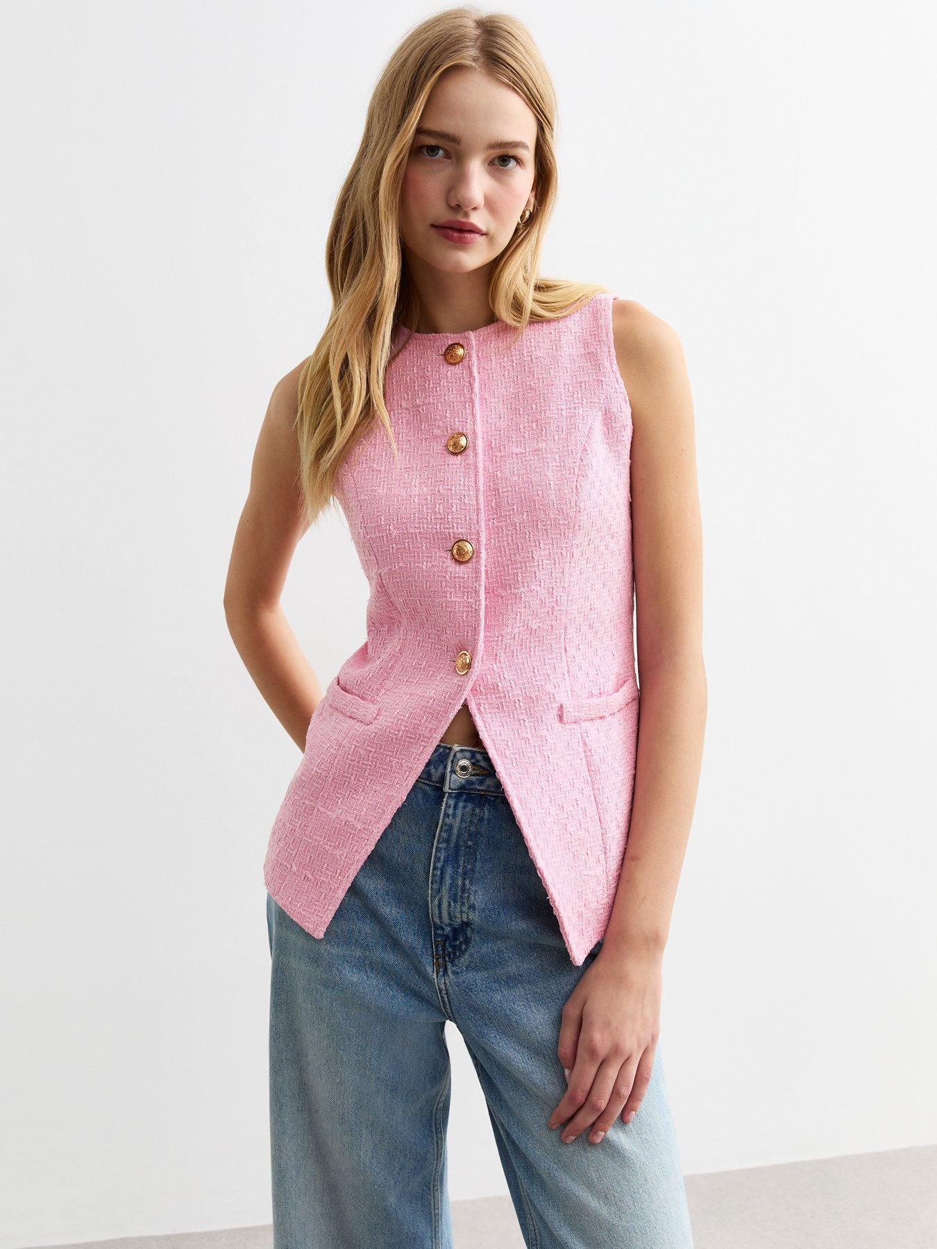 New Look Button Up Boucle Waistcoat Pink Very Ireland