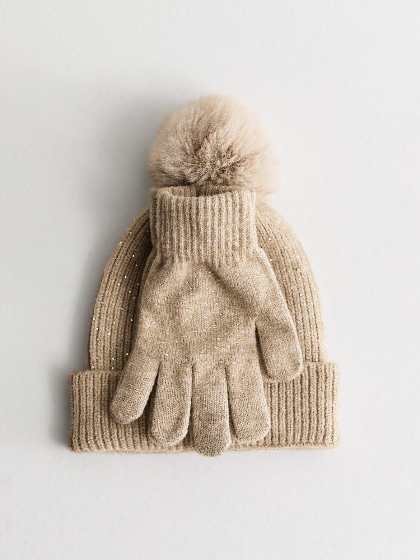 new-look-cream-sequin-knit-bobble-hat-and-glove-setback