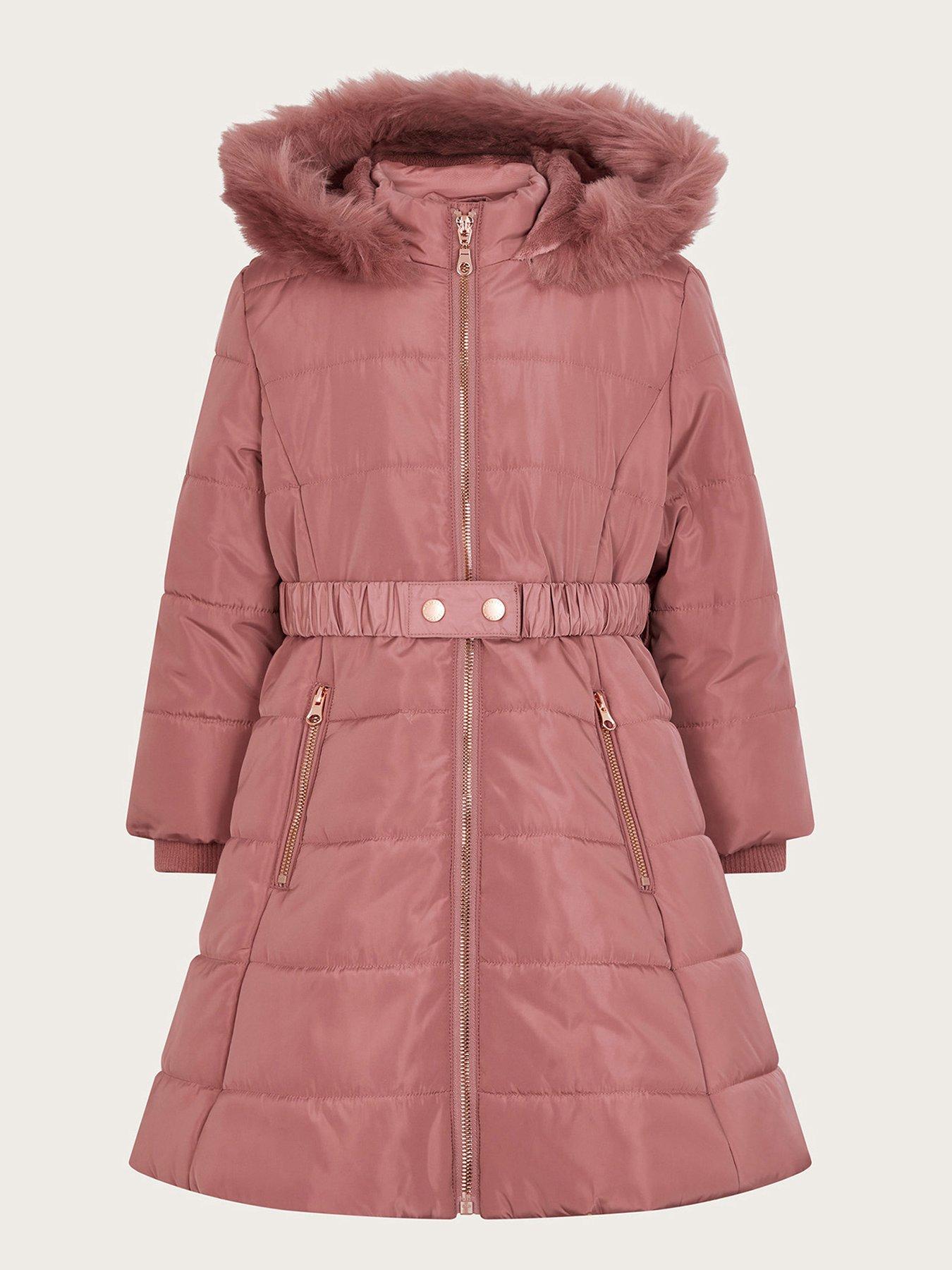 Image 1 of 3 of Monsoon Girls Aline Longline Padded Coat - Pink