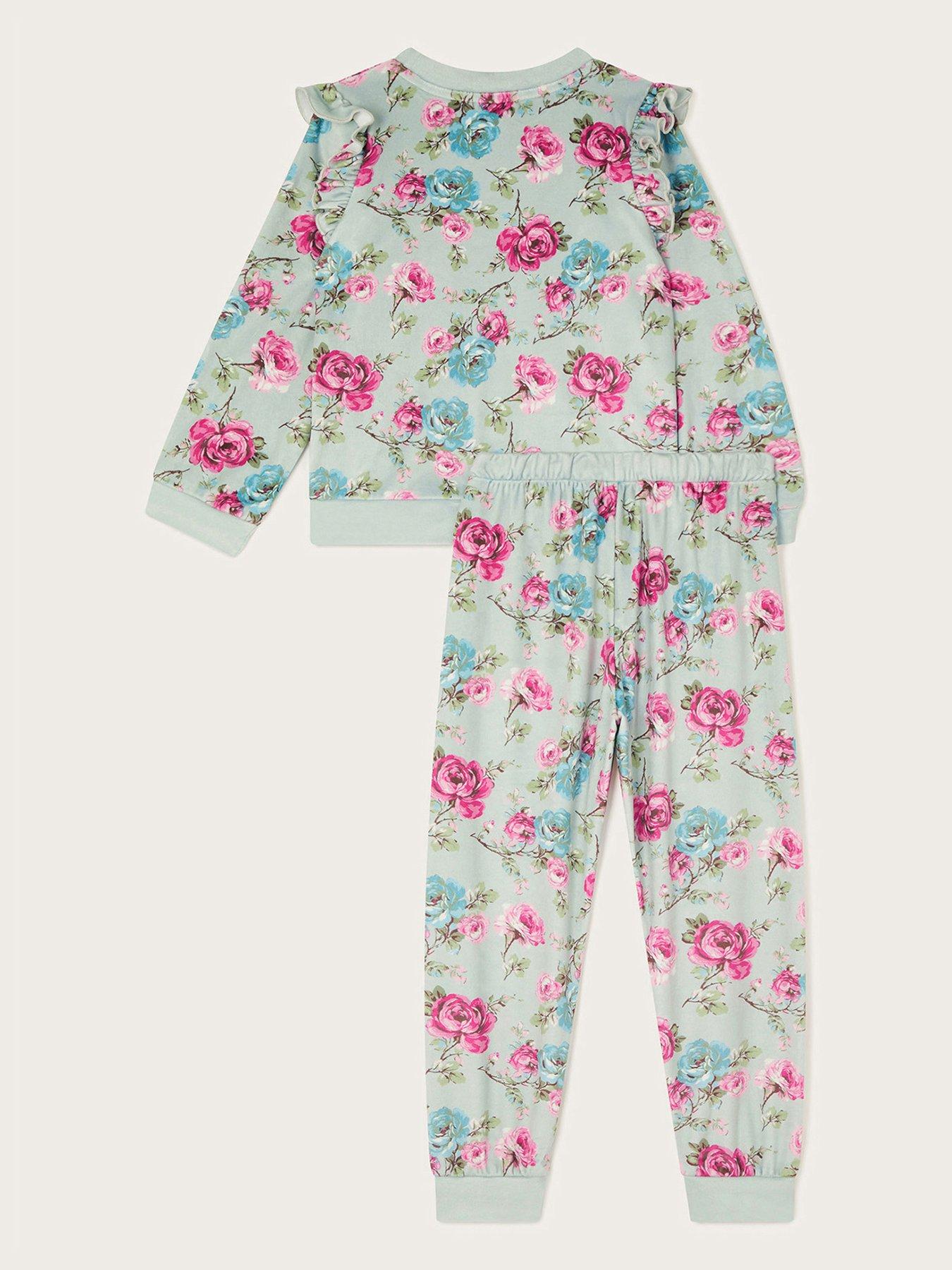 monsoon-girls-velour-floral-print-long-sleeve-pyjamas-set-greenback