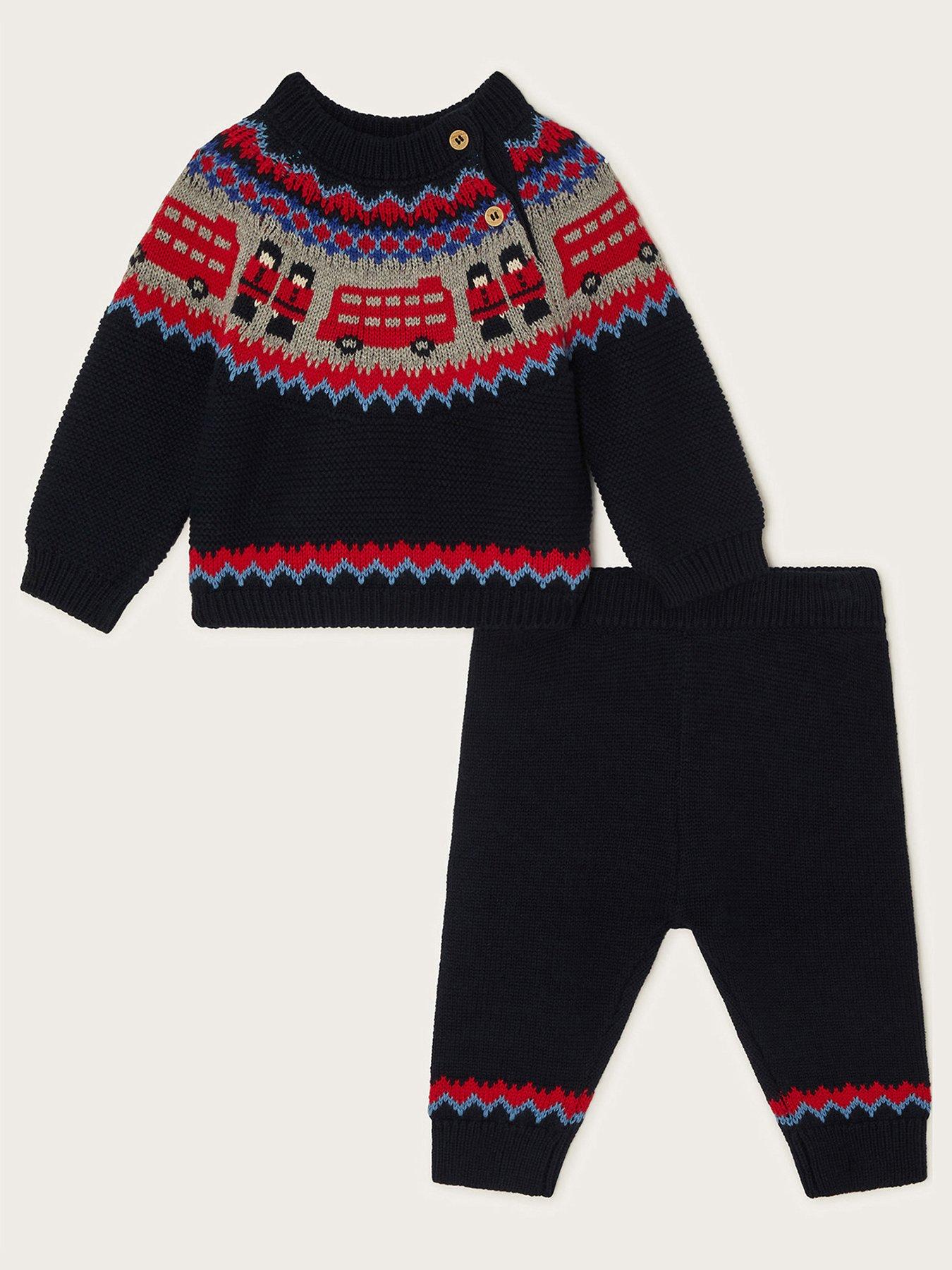 Image 1 of 3 of Monsoon Baby Boys London Bus Knitted Set - Navy