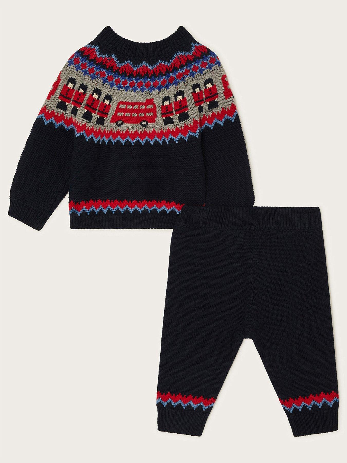 Image 2 of 3 of Monsoon Baby Boys London Bus Knitted Set - Navy
