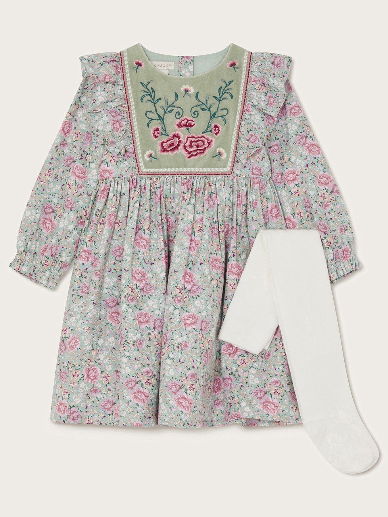 Image 1 of 3 of Monsoon Baby Girls Floral Viscose Set - Sage