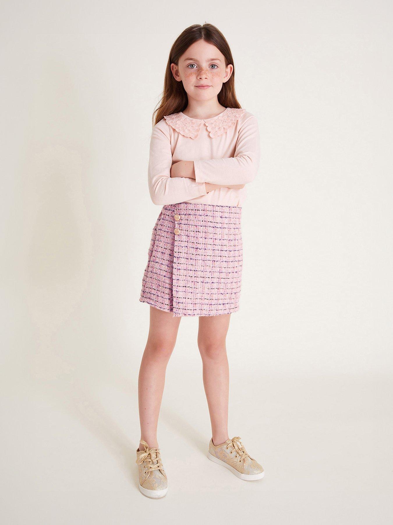 monsoon-girls-long-sleeve-collar-top-and-tweed-skort-set-pink