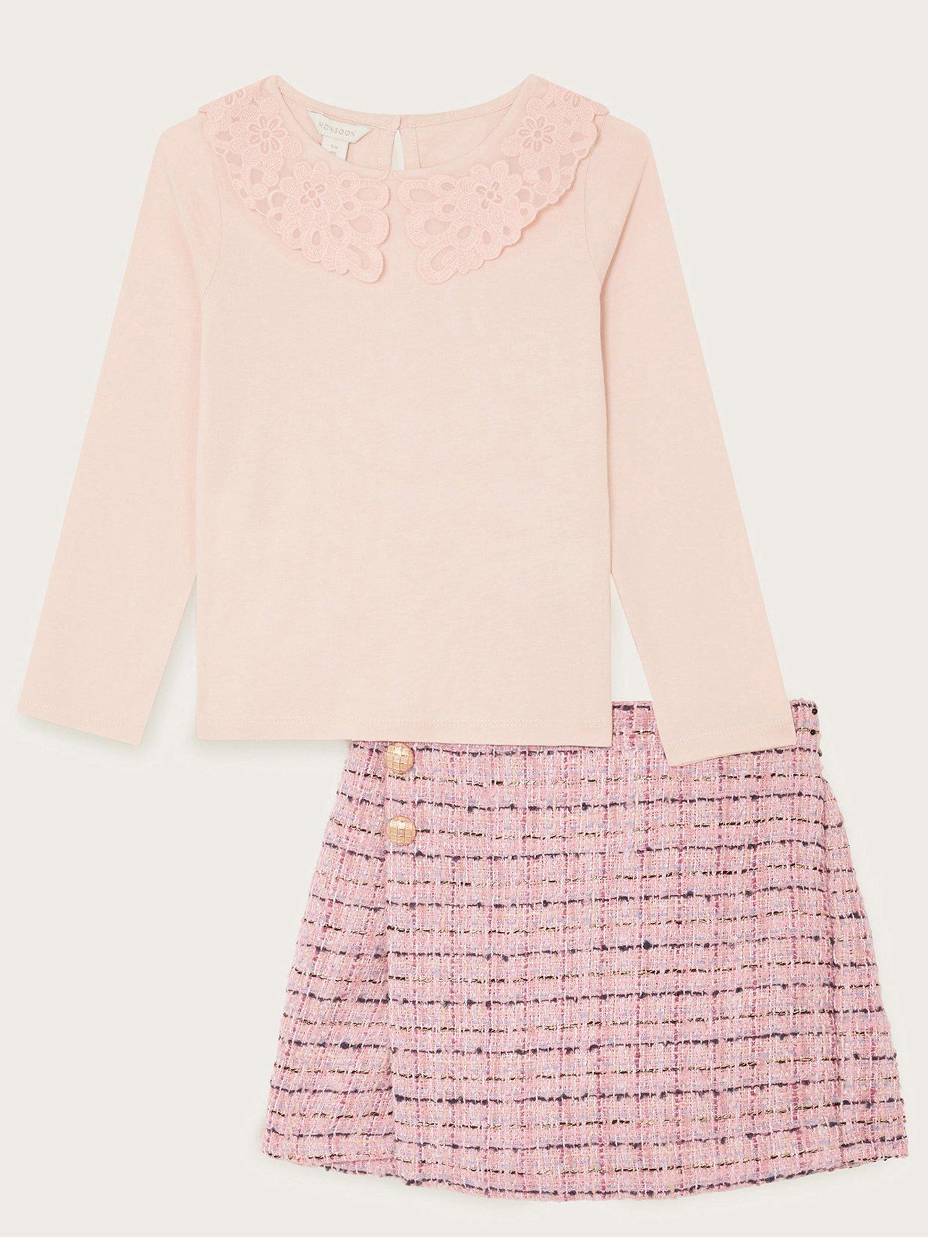 monsoon-girls-long-sleeve-collar-top-and-tweed-skort-set-pinkstillFront