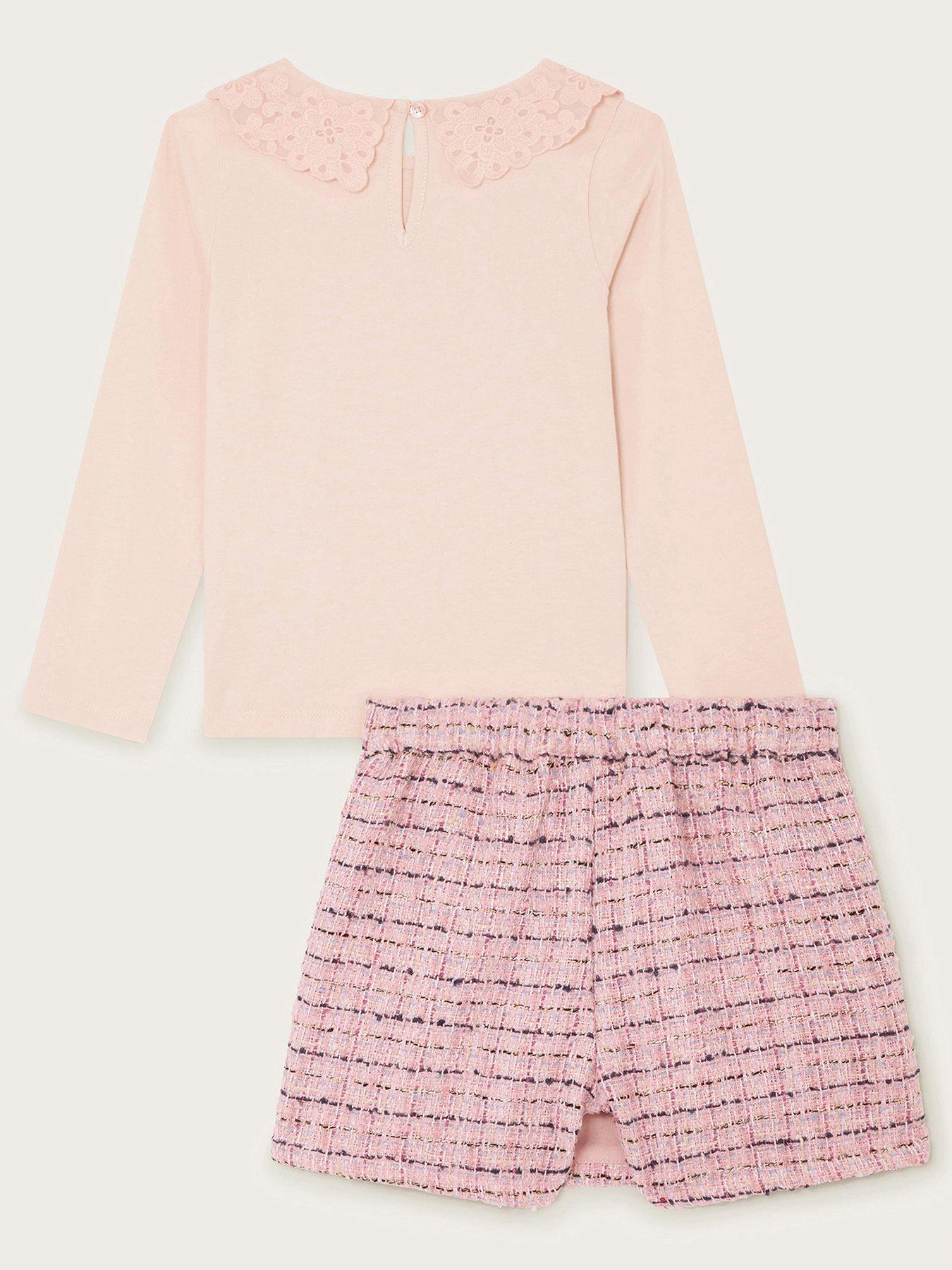 monsoon-girls-long-sleeve-collar-top-and-tweed-skort-set-pinkback