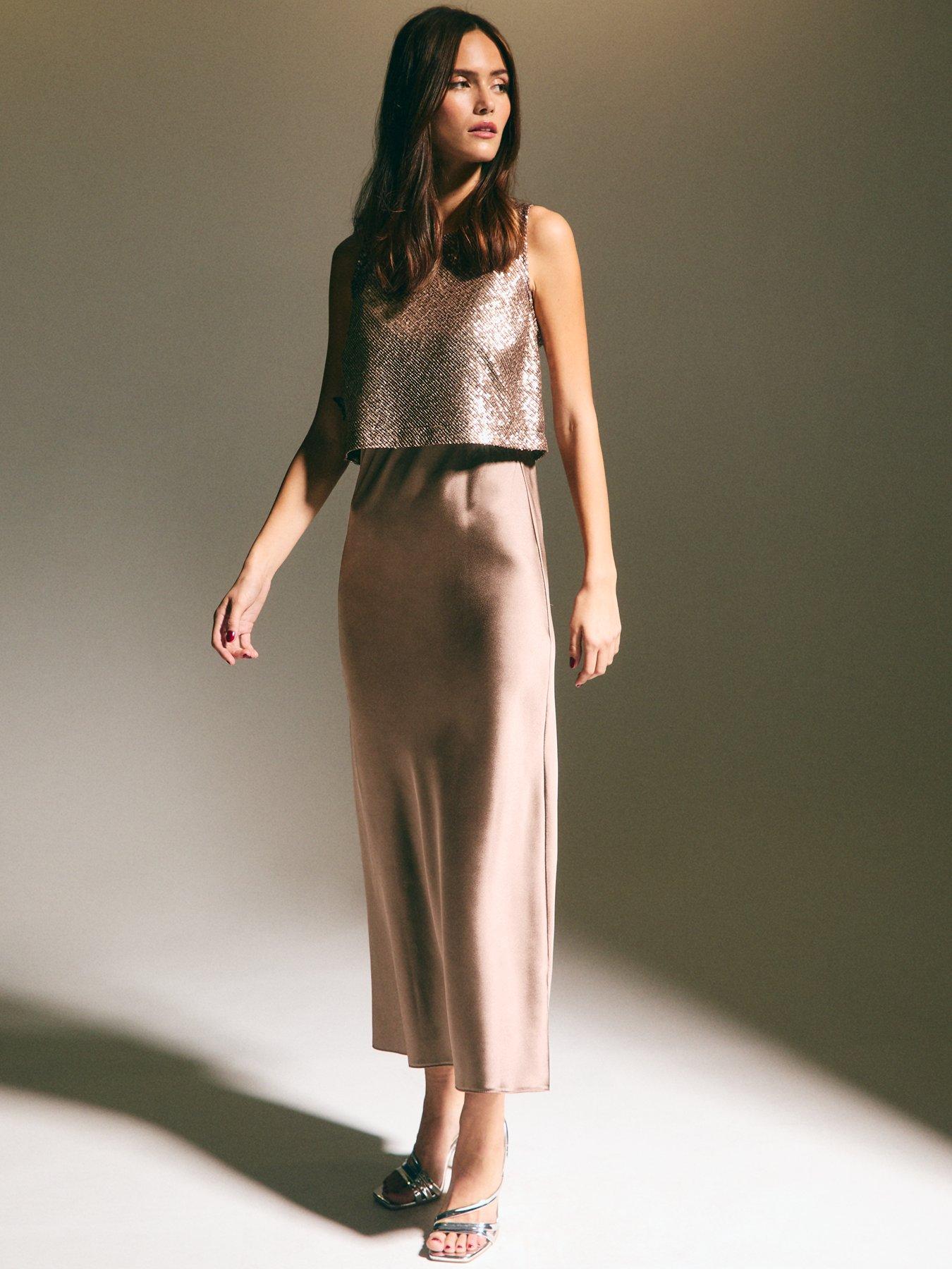 new-look-sequinned-2-in-1-maxi-dress-brown