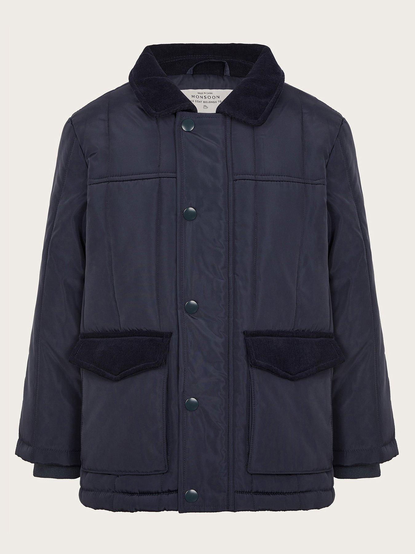 Image 1 of 3 of Monsoon Boys Corduroy Collar Quilted Jacket - Navy