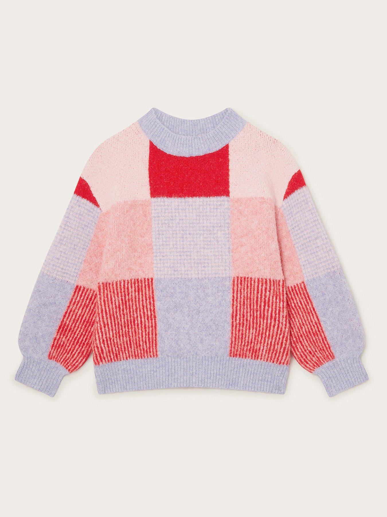 monsoon-girls-check-print-brushed-jumper-redfront