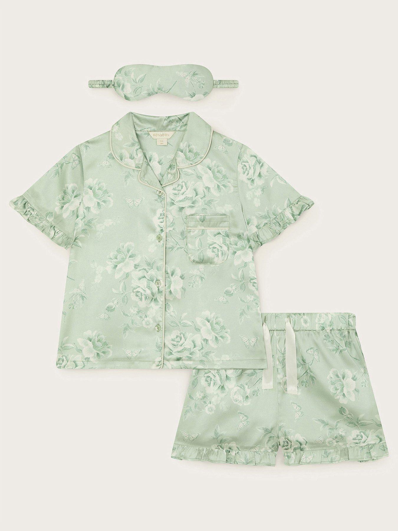 monsoon-girls-satin-roses-short-pyjama-and-mask-set-green