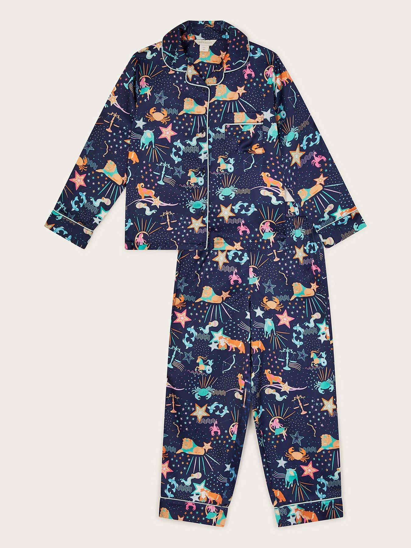 monsoon-girls-zodiac-print-satin-pyjama-set-navy