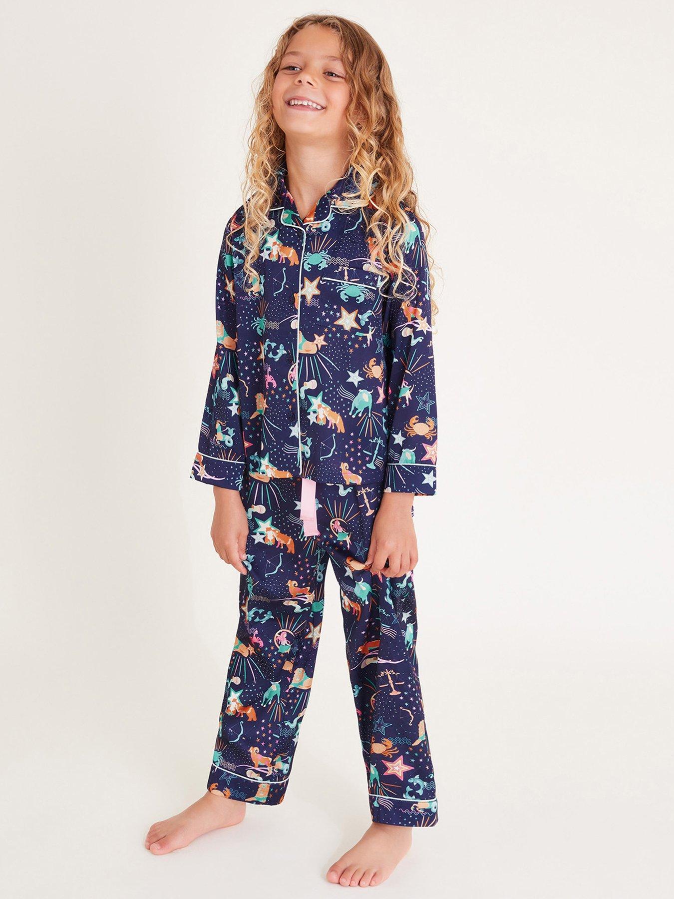 monsoon-girls-zodiac-print-satin-pyjama-set-navystillFront