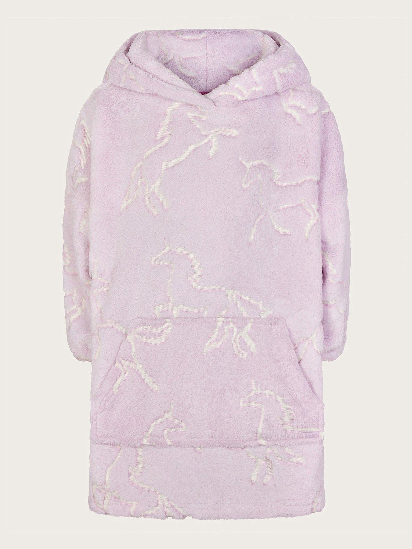 monsoon-girls-fleece-unicorn-print-blanket-hoodie-pink