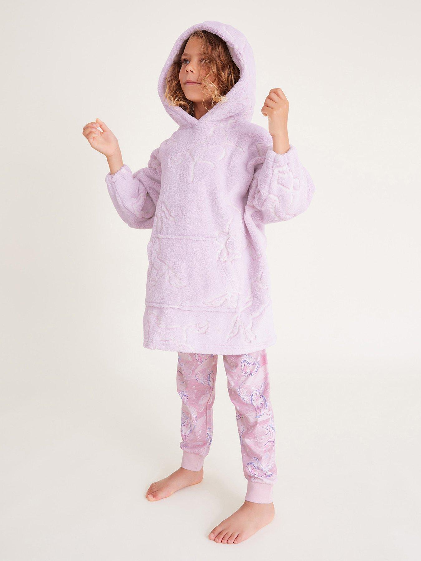 monsoon-girls-fleece-unicorn-print-blanket-hoodie-pinkstillFront