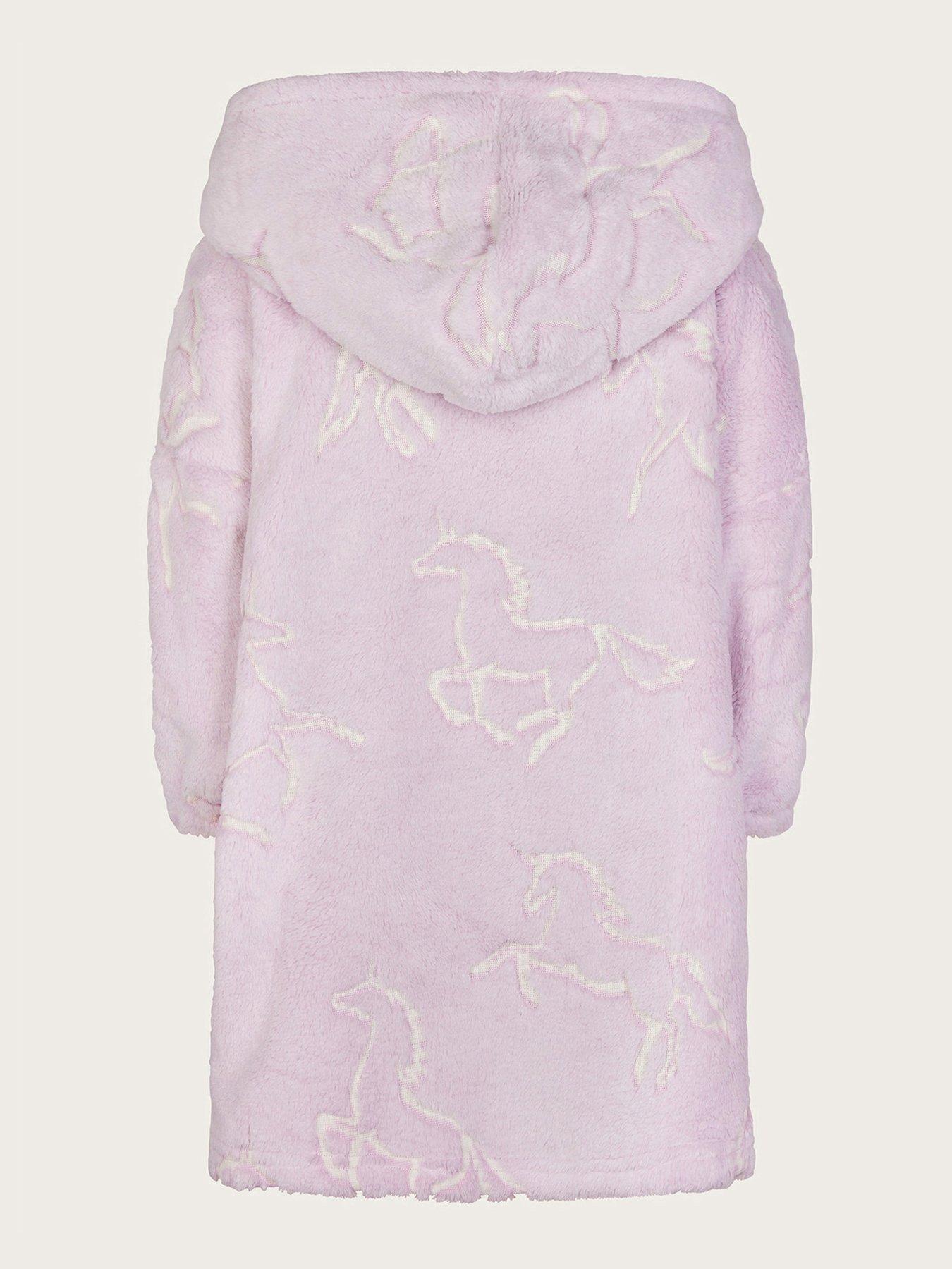 monsoon-girls-fleece-unicorn-print-blanket-hoodie-pinkback