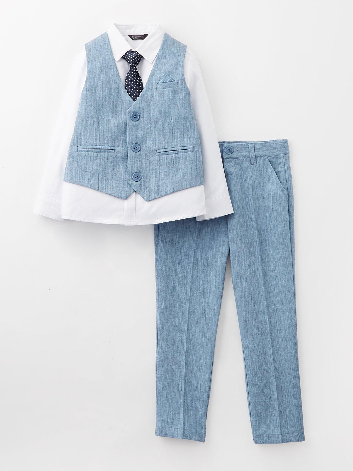 undefined Boys Trouser, Waistcoat And Long Sleeve Shirt - Blue