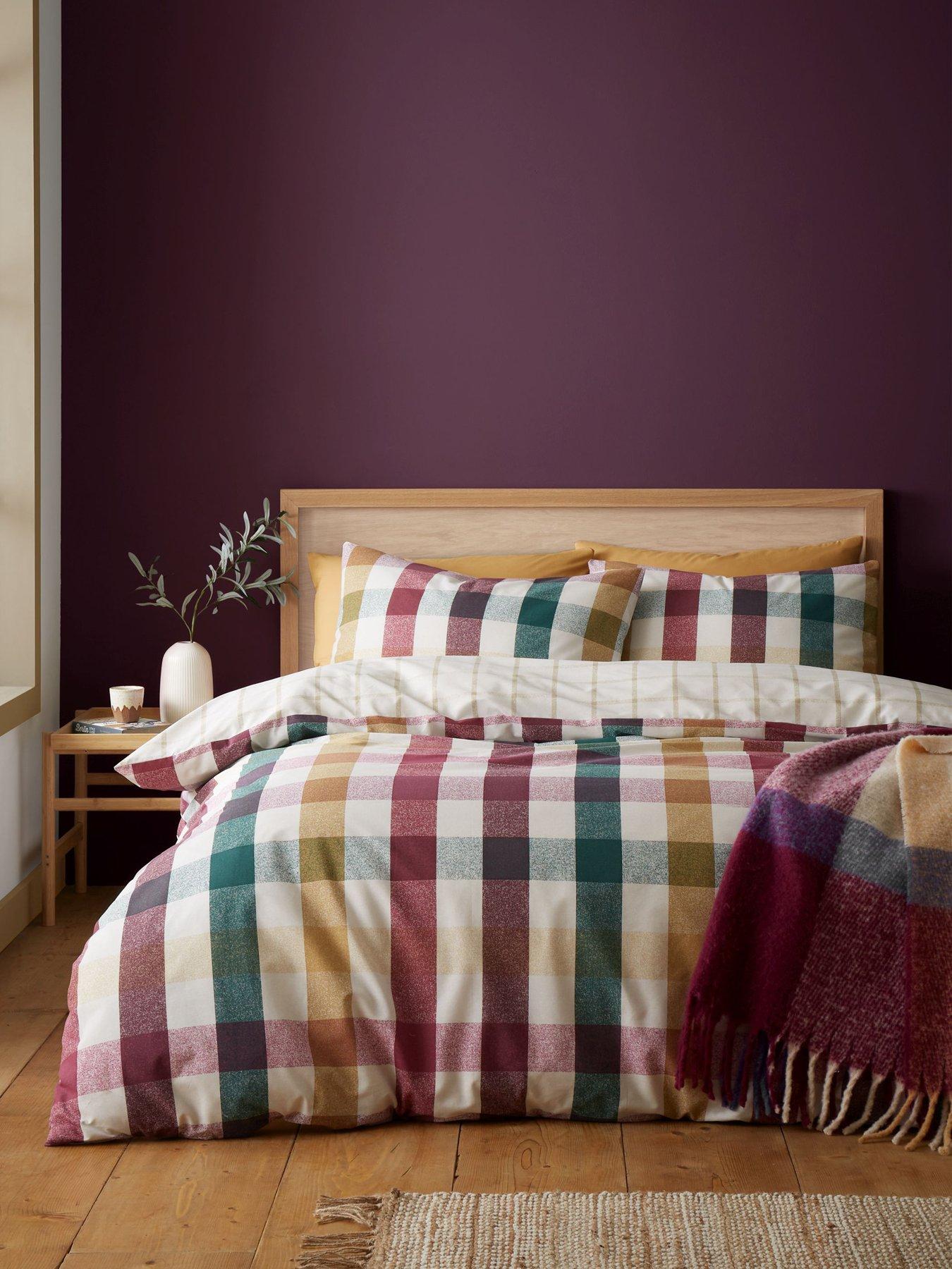 Image 1 of 6 of Catherine Lansfield Autumn Check Duvet Set - Plum