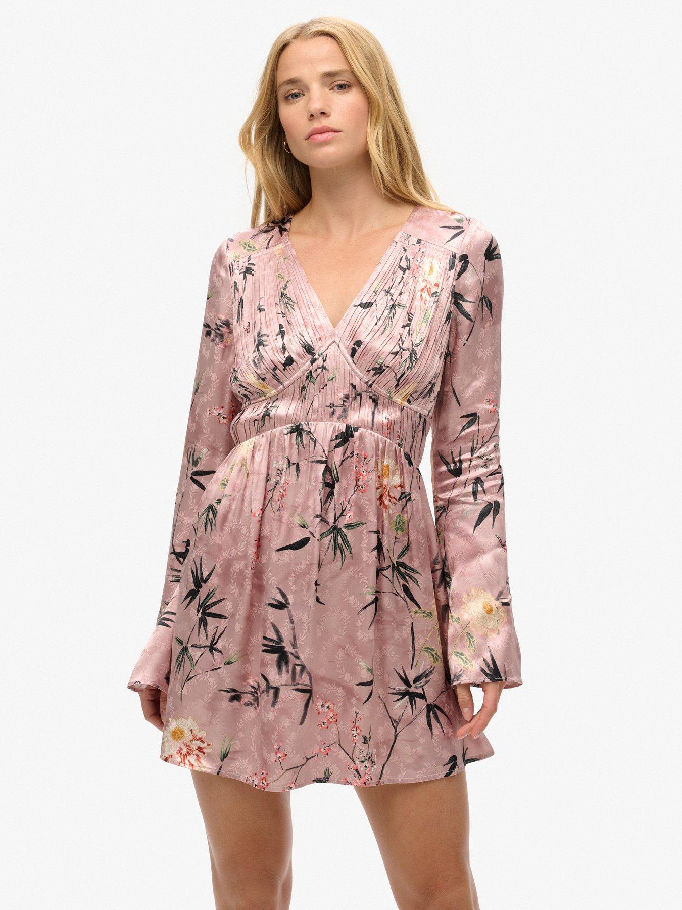 superdry-flare-sleeve-jacquard-mini-dress-pink