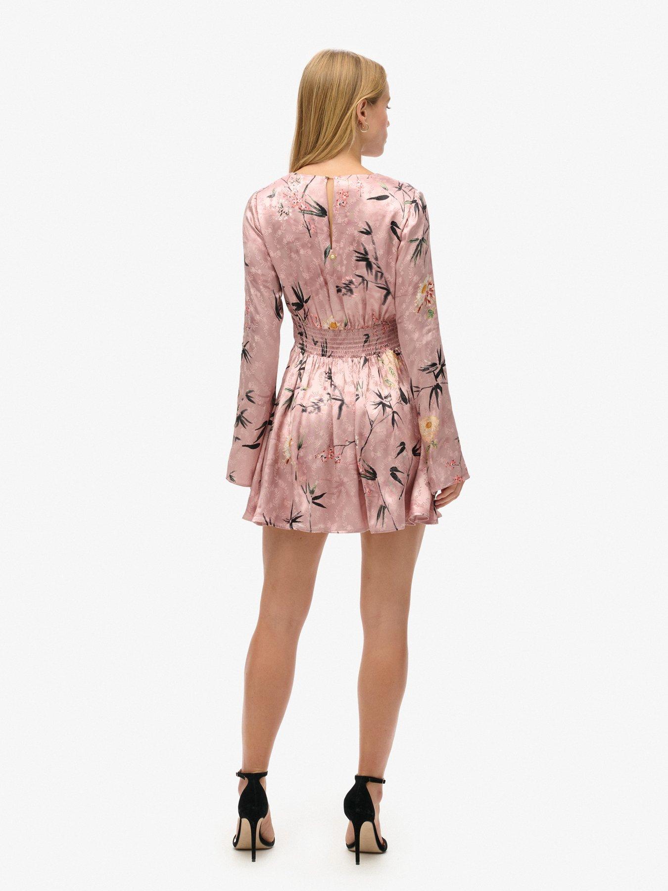 superdry-flare-sleeve-jacquard-mini-dress-pinkstillFront