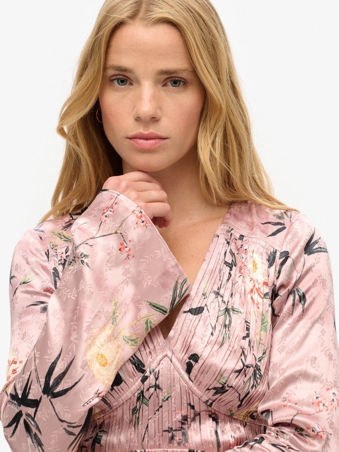 superdry-flare-sleeve-jacquard-mini-dress-pinkoutfit