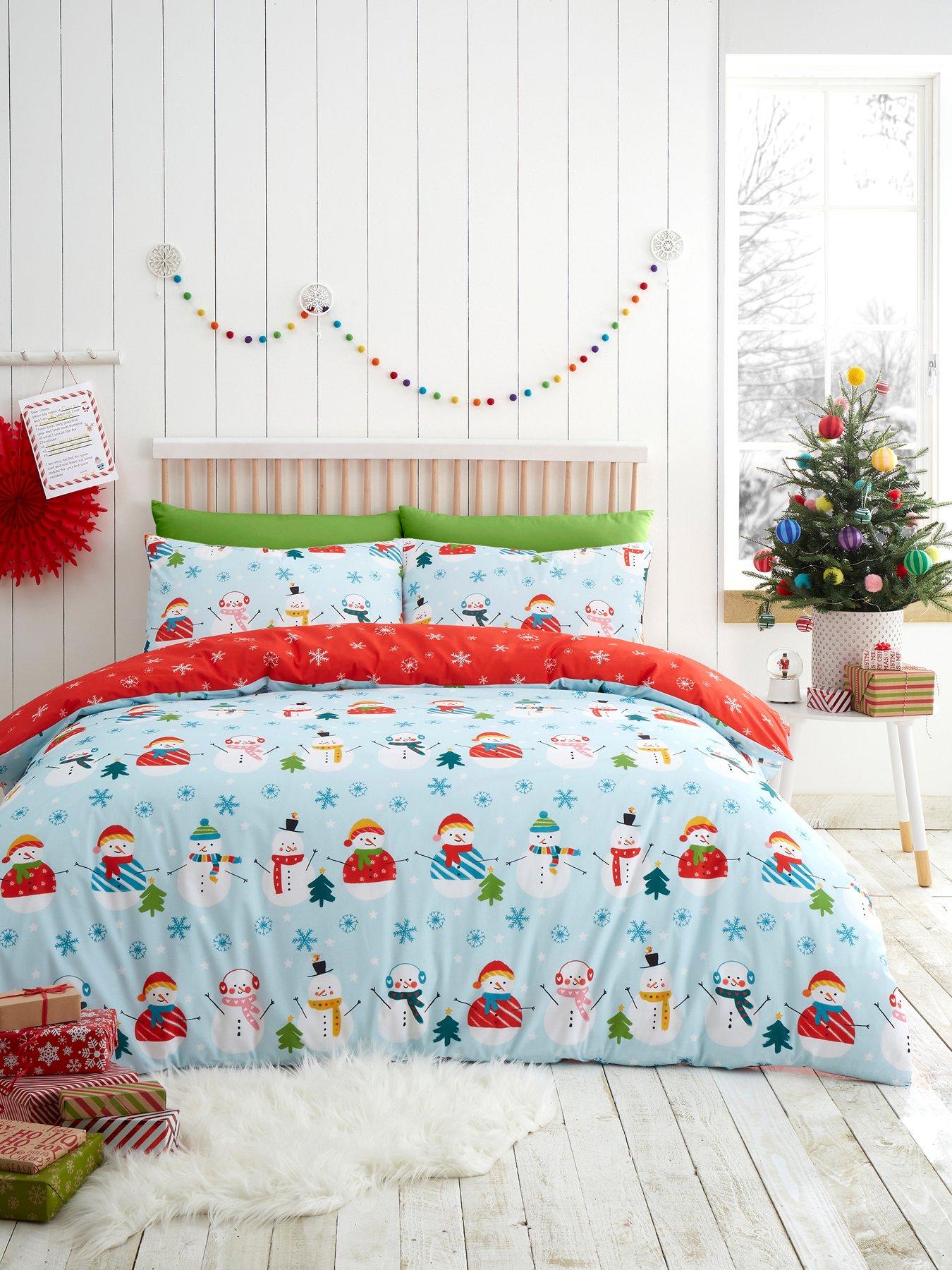 fusion-christmas-snowman-easy-care-duvet-cover-set-bluered