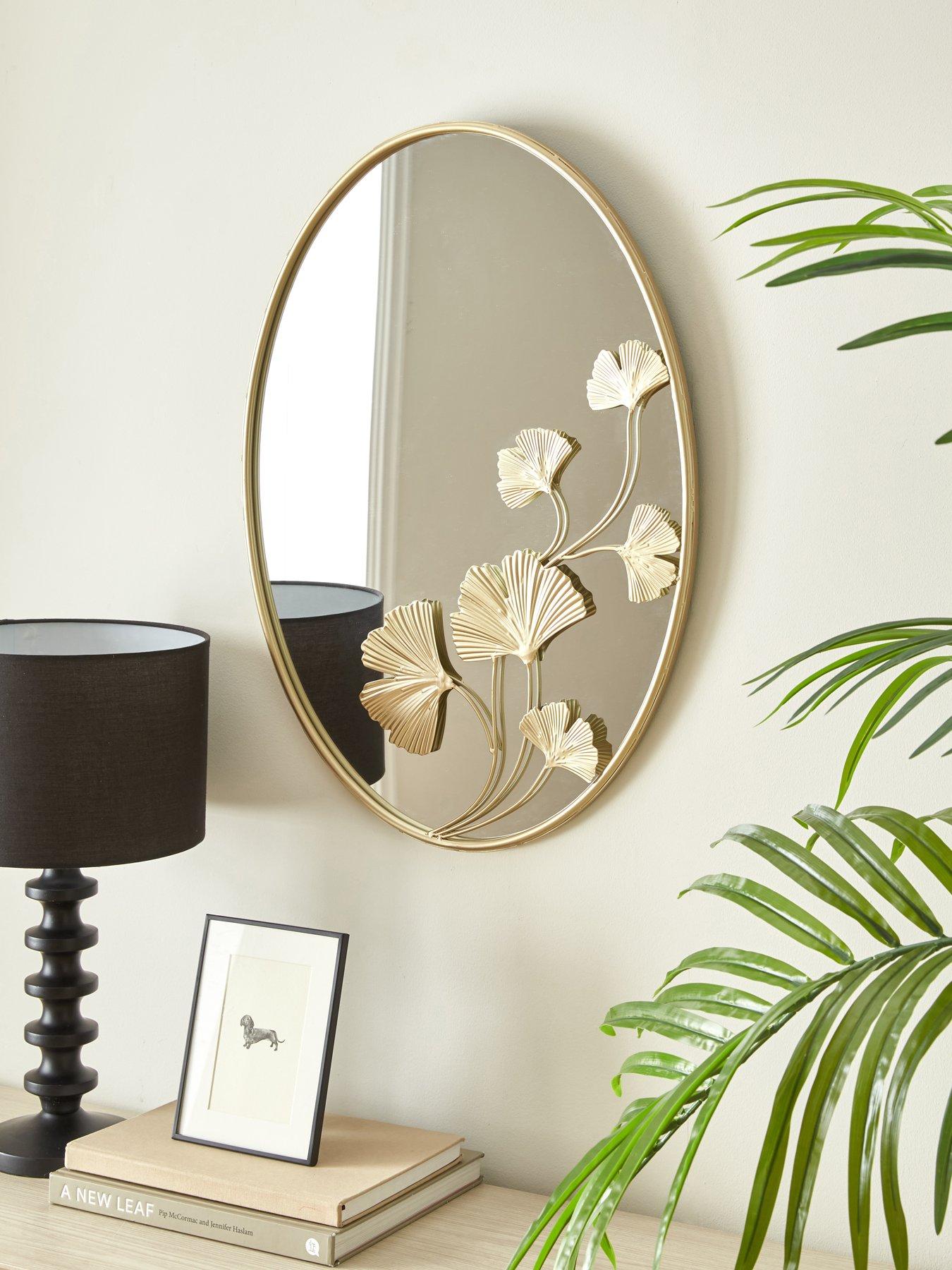 Image 1 of 4 of The Very Collection Gold Gingko Oval Mirror 50x70cm