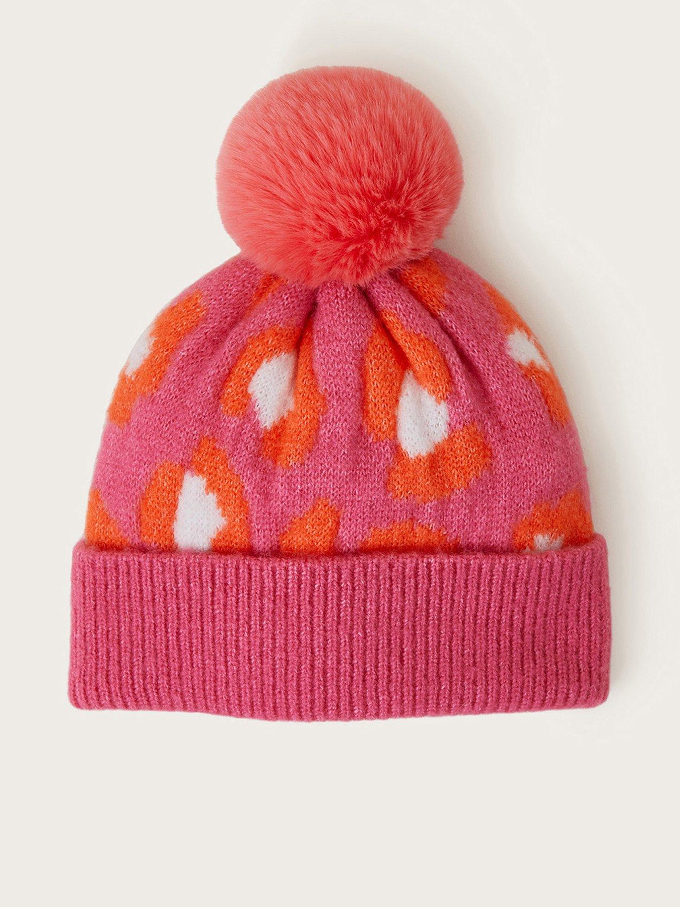 Image 1 of 2 of Monsoon Girls Bright Leopard Pom-pom Hat - Pink