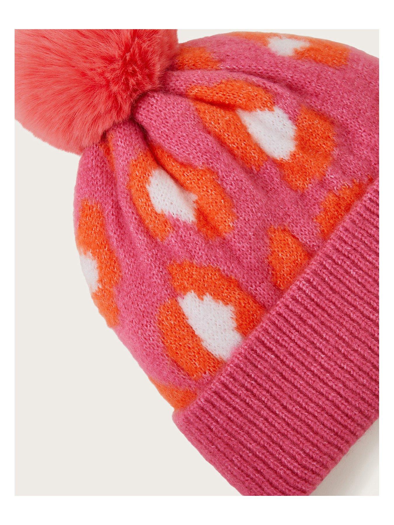 Image 2 of 2 of Monsoon Girls Bright Leopard Pom-pom Hat - Pink