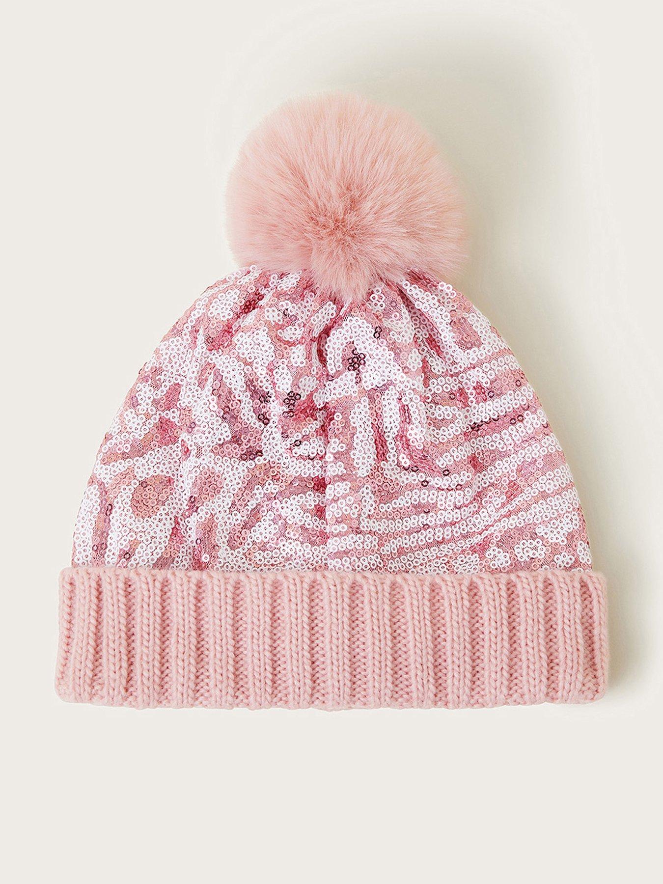 monsoon-girls-sequin-animal-print-pom-pom-beanie-pink