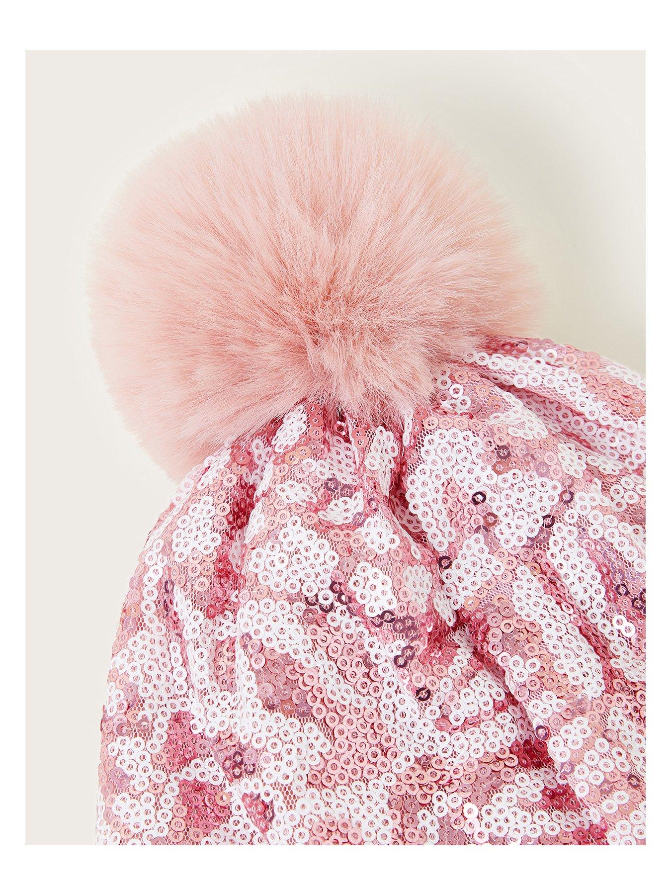 monsoon-girls-sequin-animal-print-pom-pom-beanie-pinkback