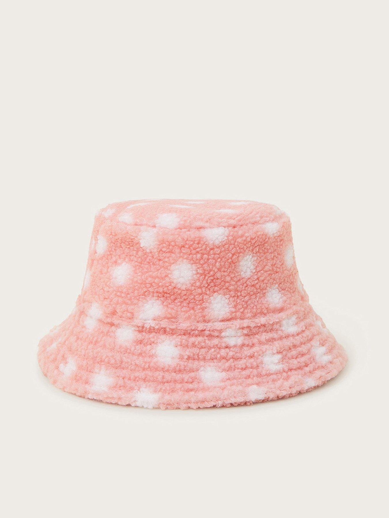 monsoon-girls-fleece-polka-dot-bucket-hat-pink