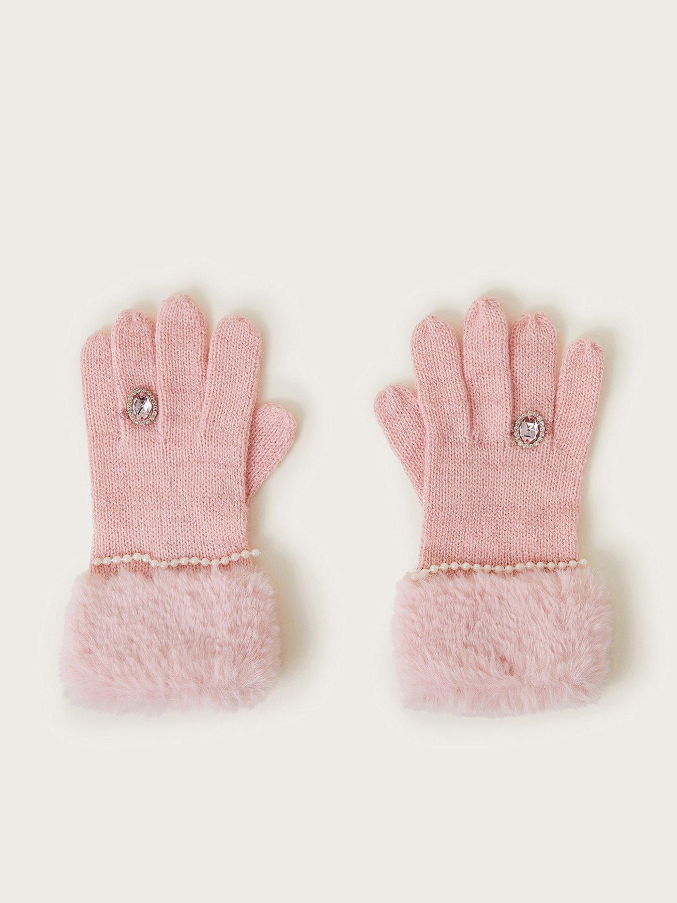 Image 1 of 3 of Monsoon Girls Glam Ring Gloves - Pink