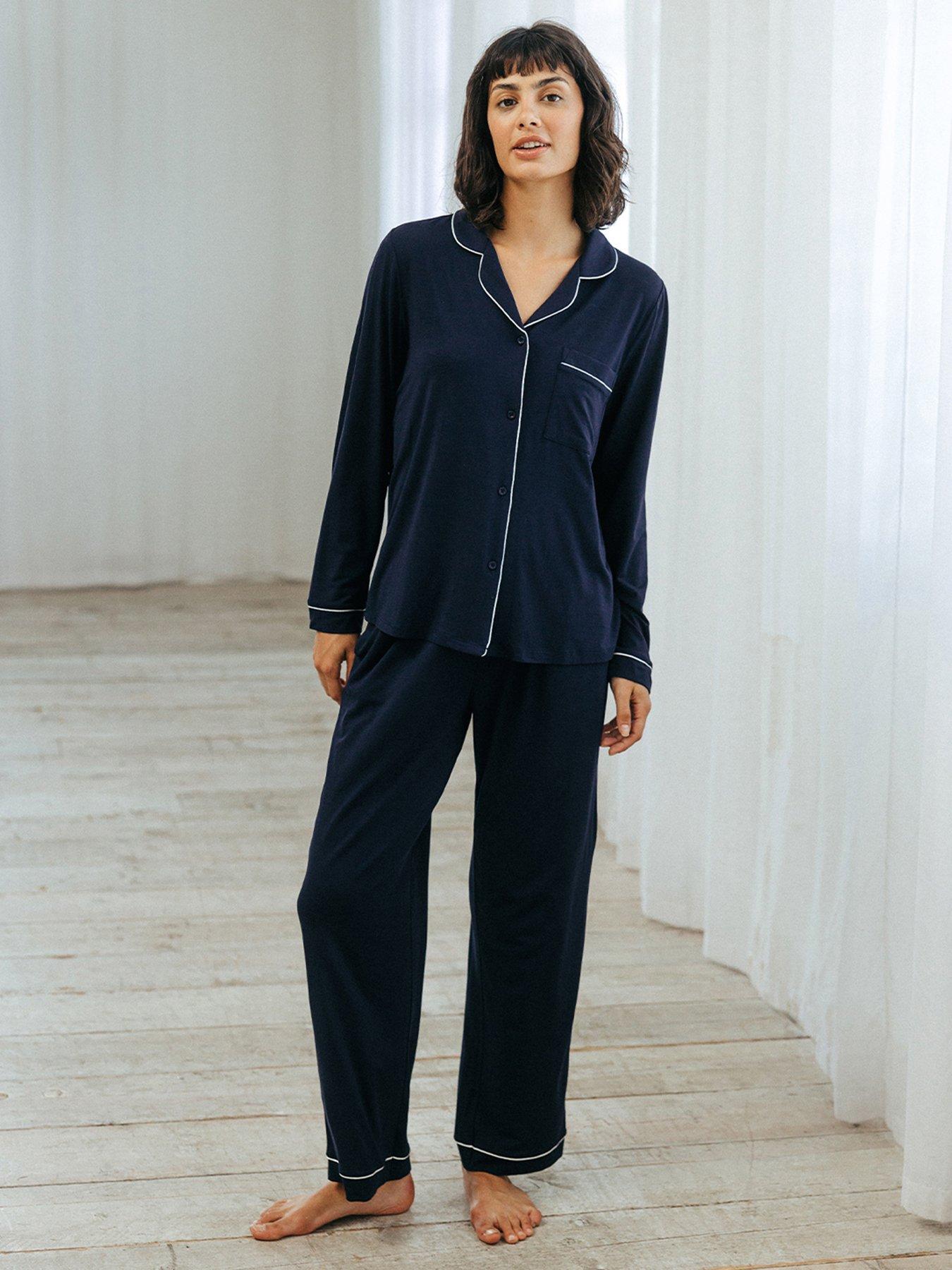 chelsea-peers-modal-button-up-long-pyjama-set-navy