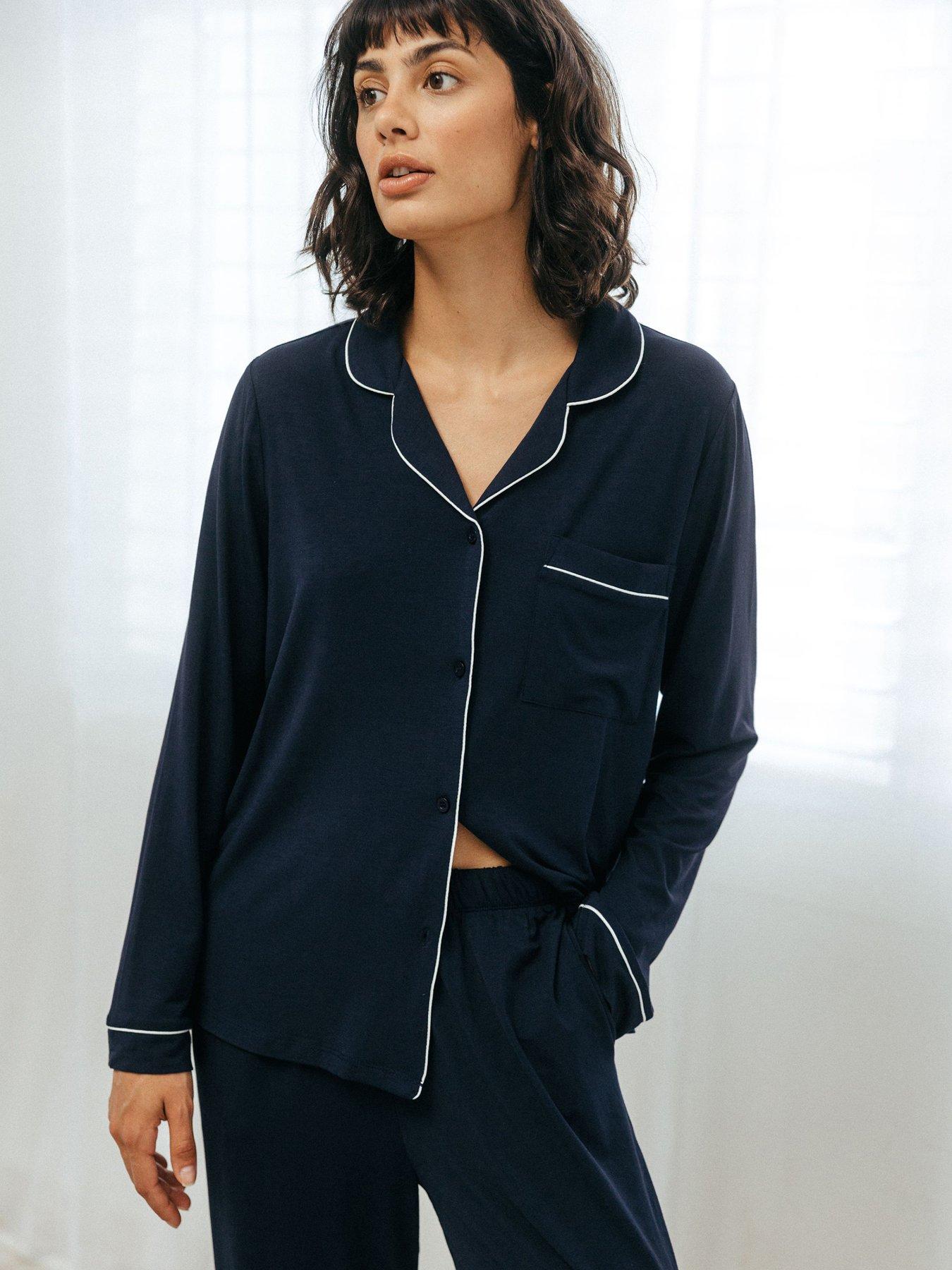 chelsea-peers-modal-button-up-long-pyjama-set-navyoutfit