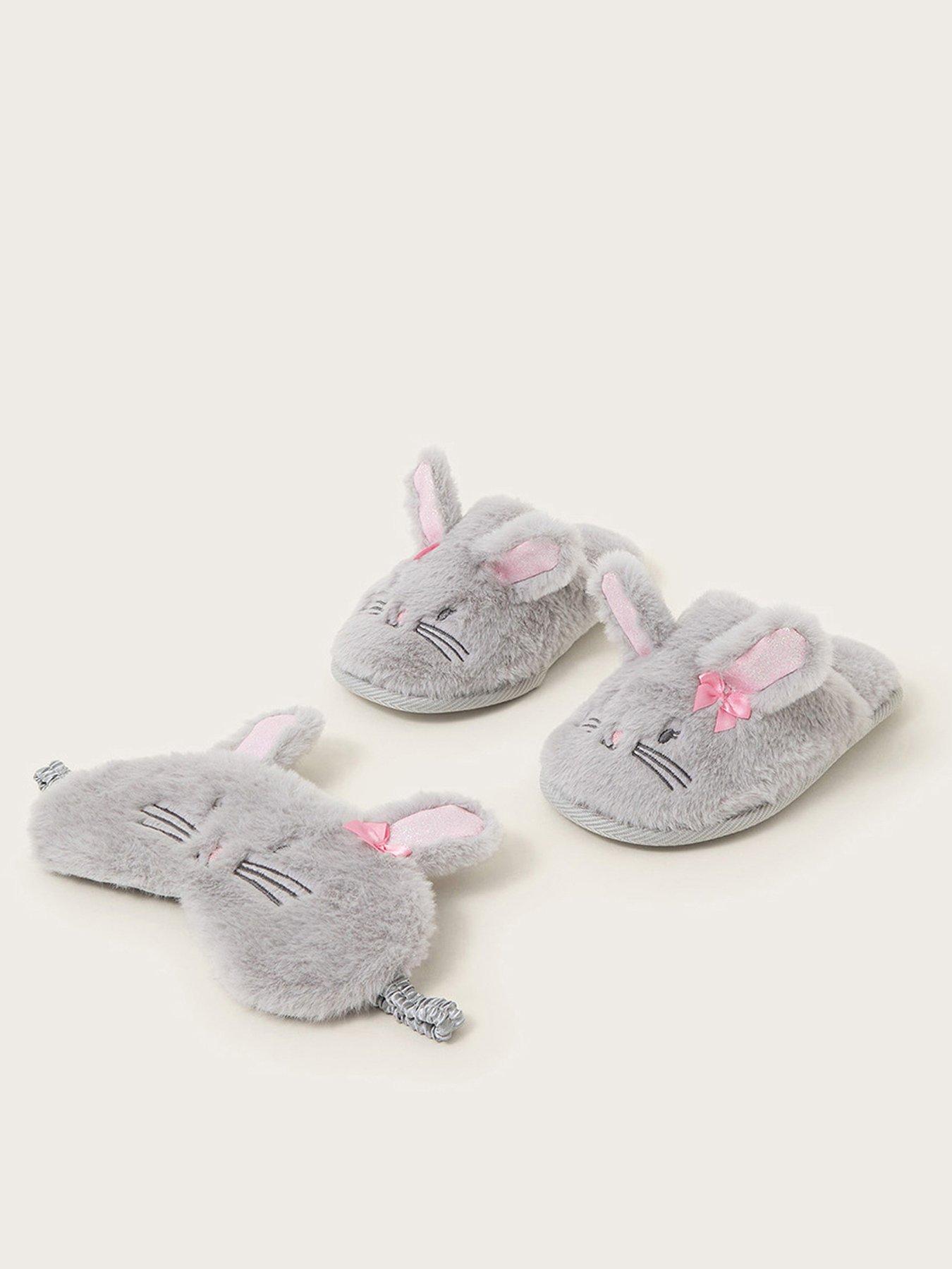 monsoon-girls-fluffy-bunny-slippers-and-mask-set-grey