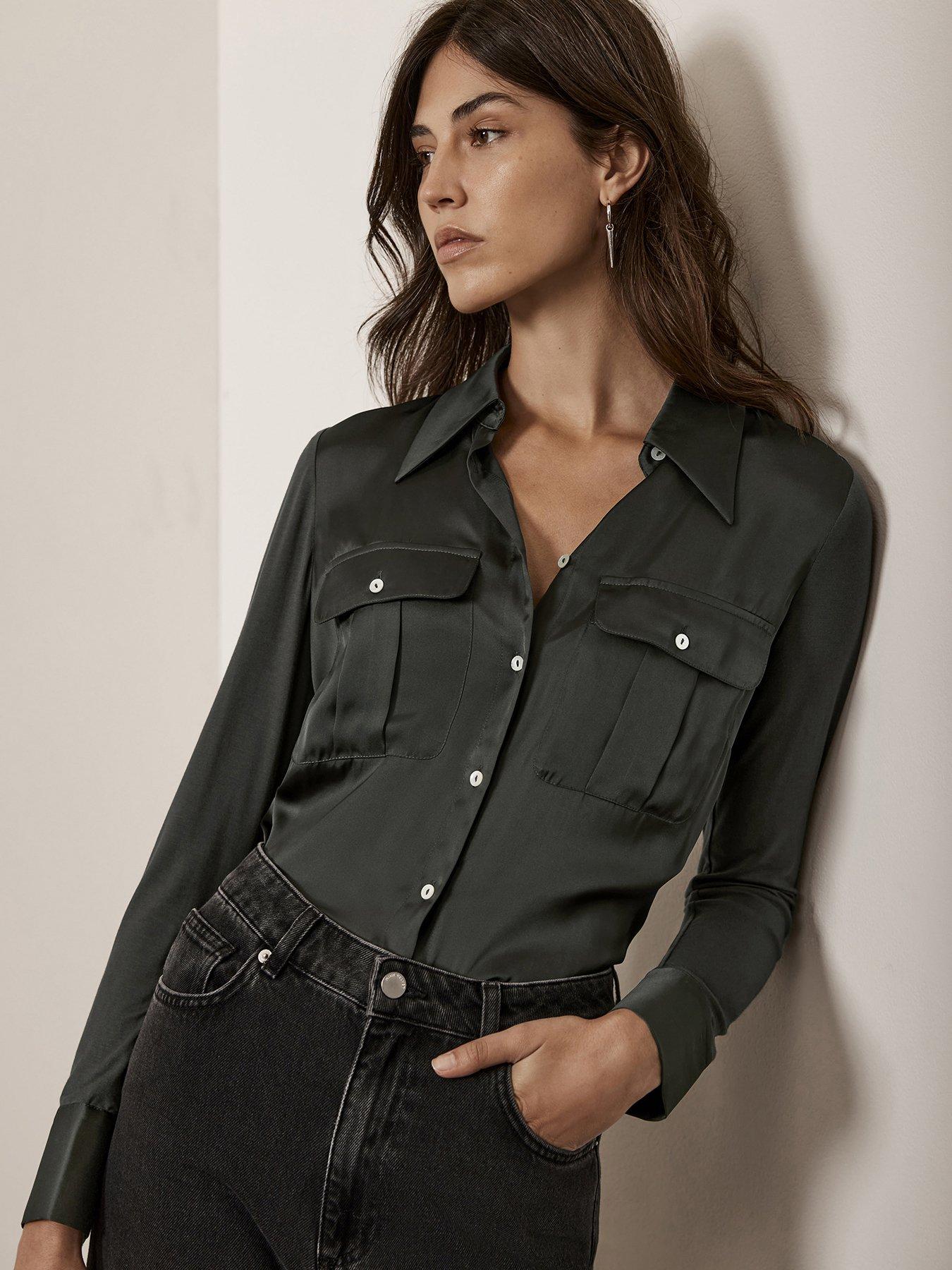 mint-velvet-khaki-satin-utility-shirt