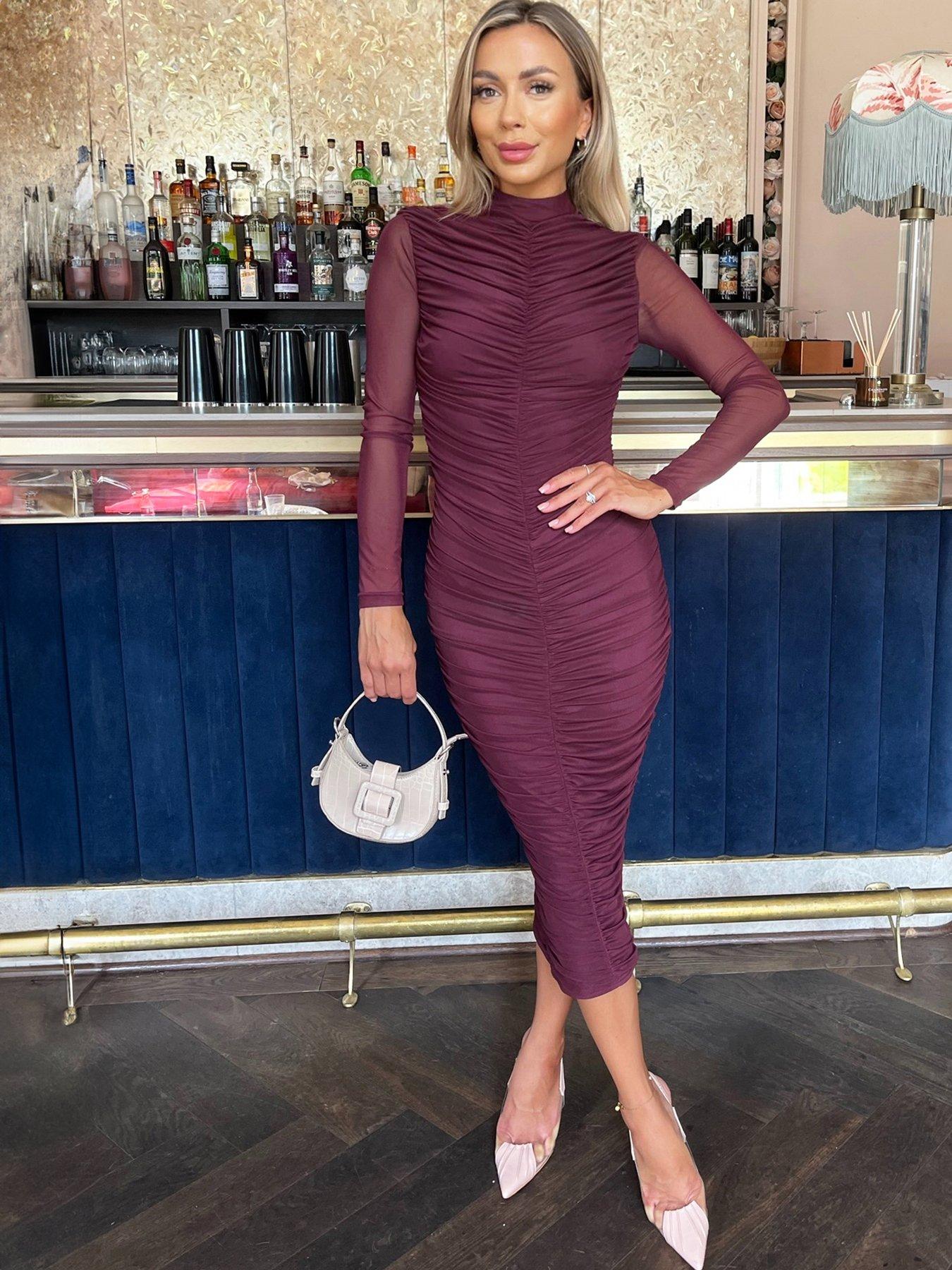 ax-paris-plum-high-neck-long-sleeve-ruched-bodycon-mesh-midi-dress-purplestillFront