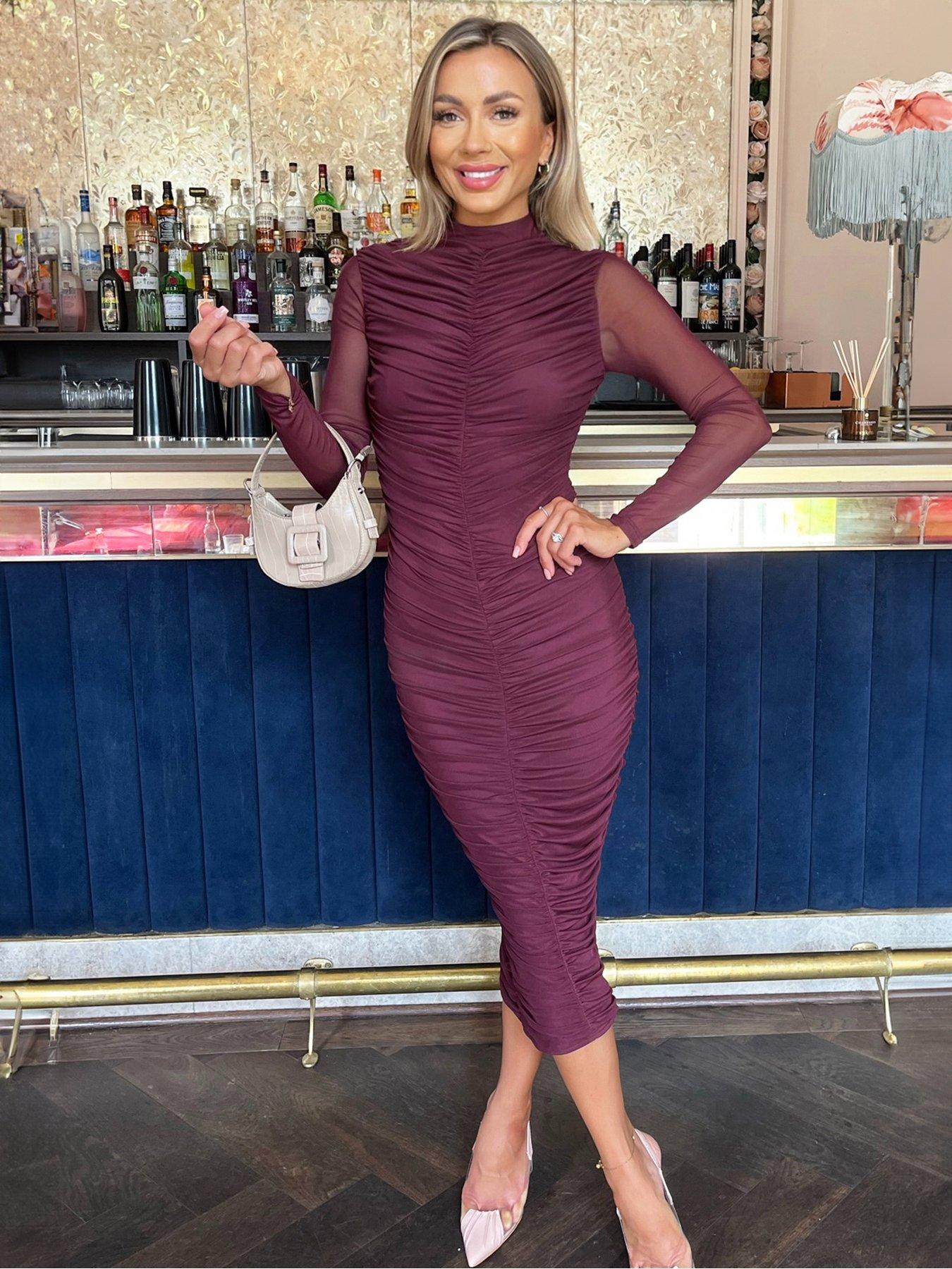 ax-paris-plum-high-neck-long-sleeve-ruched-bodycon-mesh-midi-dress-purpleoutfit