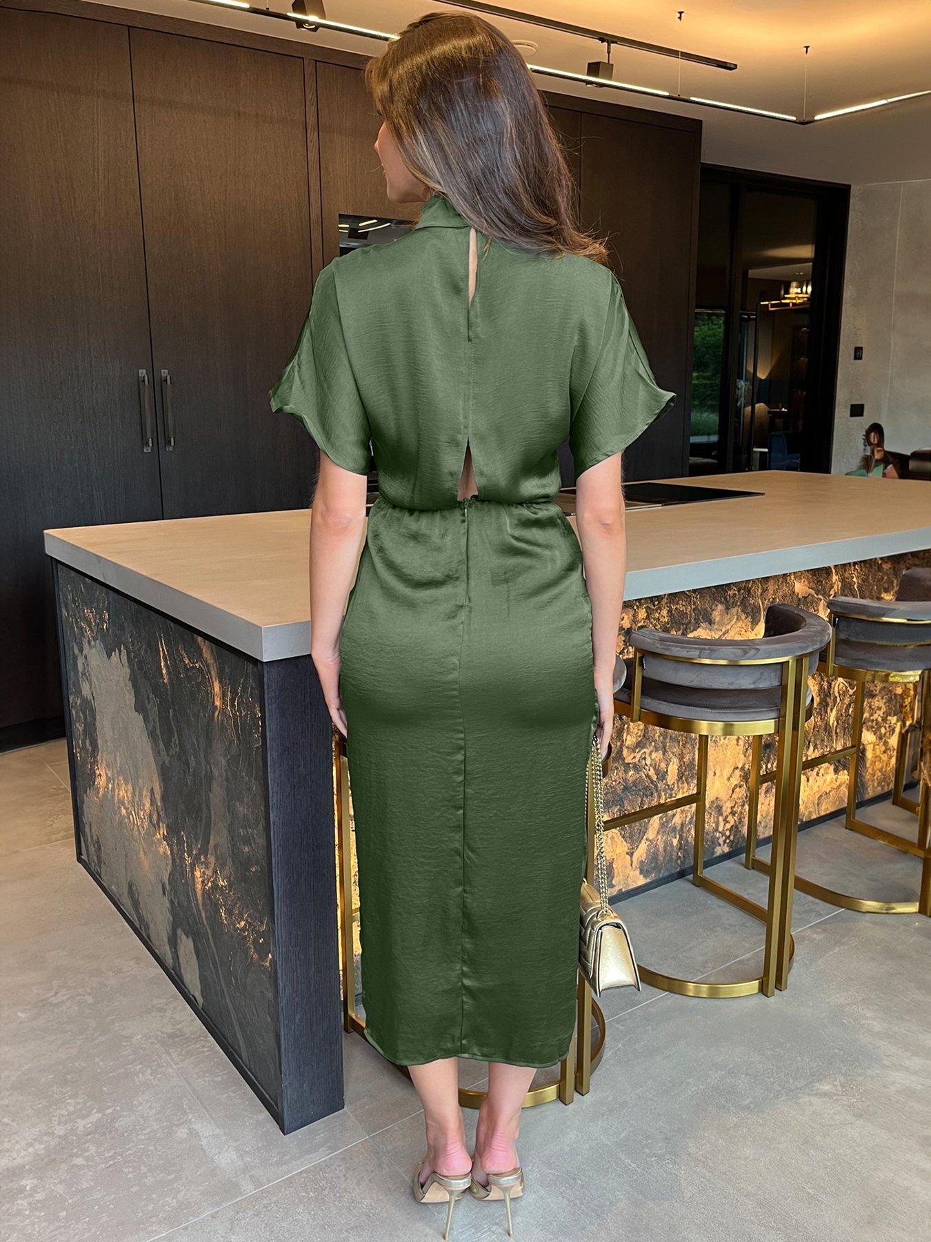 ax-paris-olive-satin-high-neck-wrap-skirt-midi-dress-greenstillFront