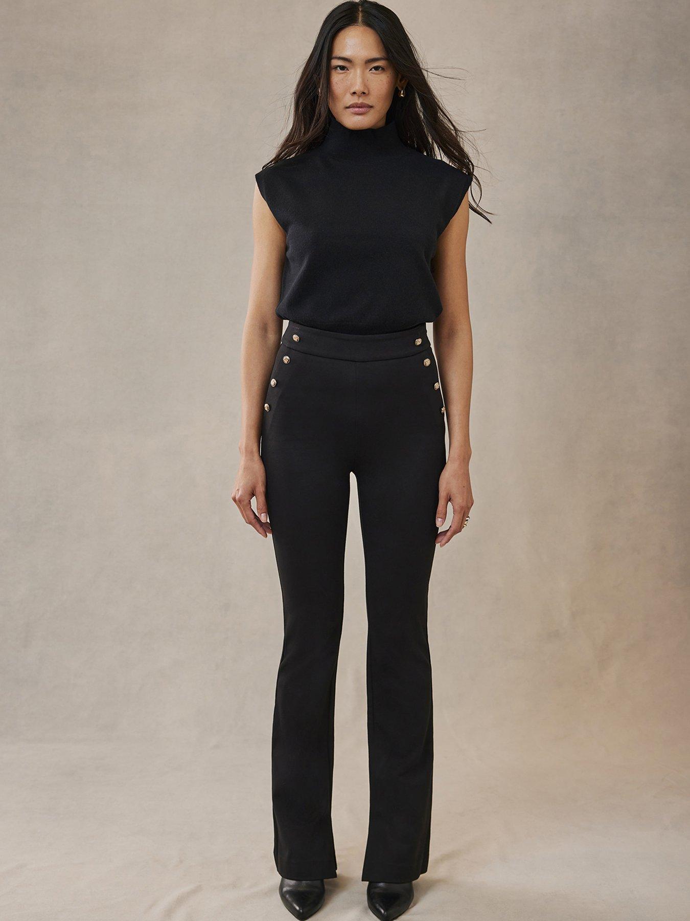 mint-velvet-button-flare-trouser-black