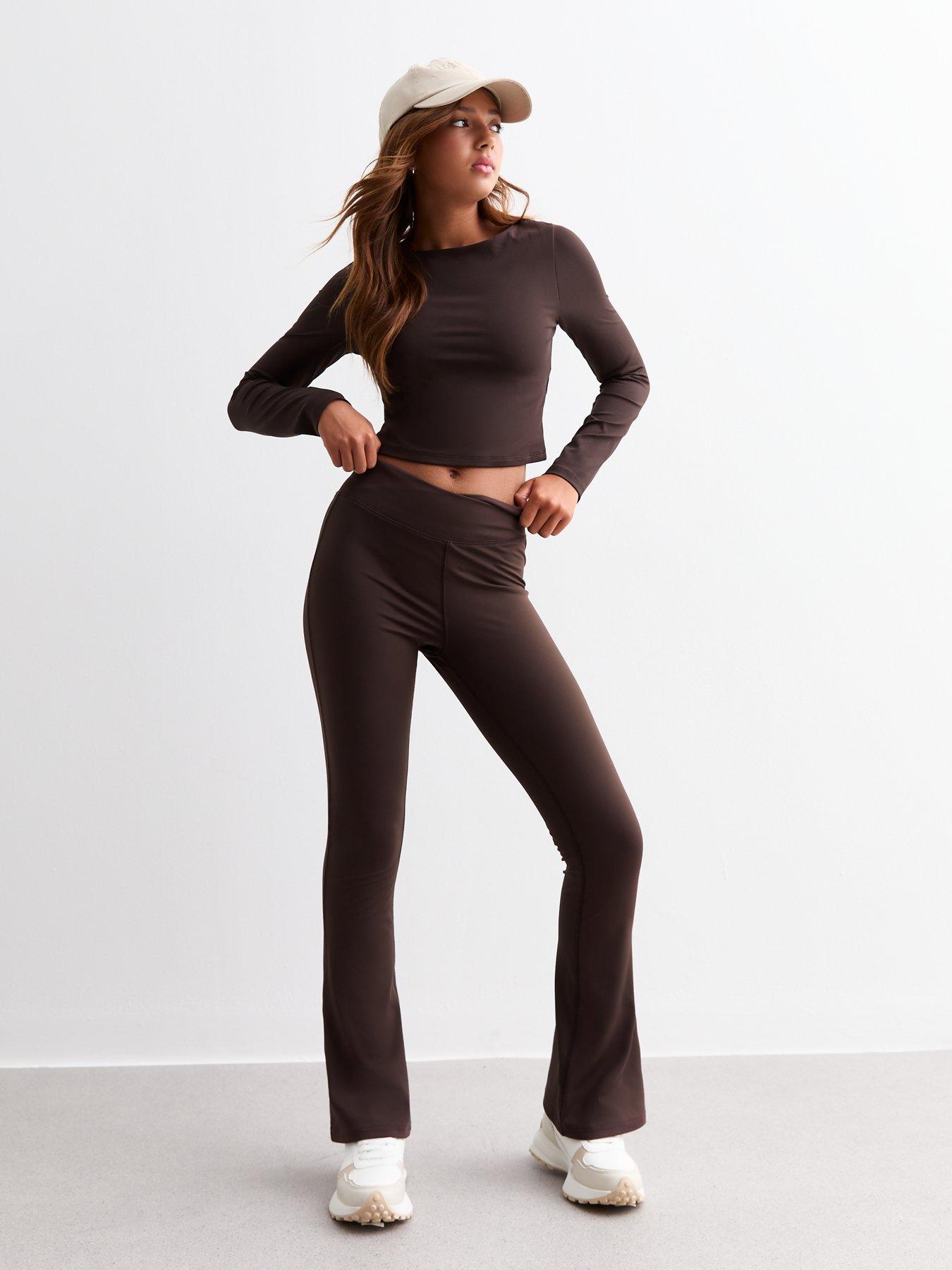 new-look-915-girls-dark-brown-wrap-flared-athleisure-trousersstillFront