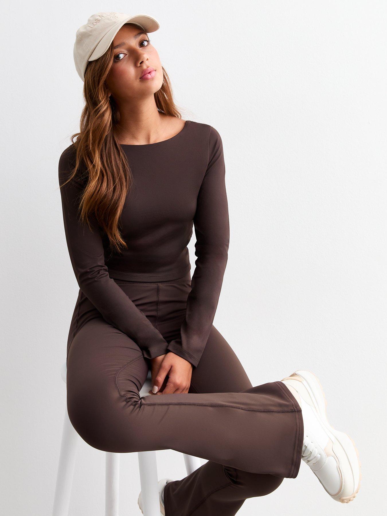 new-look-915-girls-dark-brown-wrap-flared-athleisure-trousersdetail