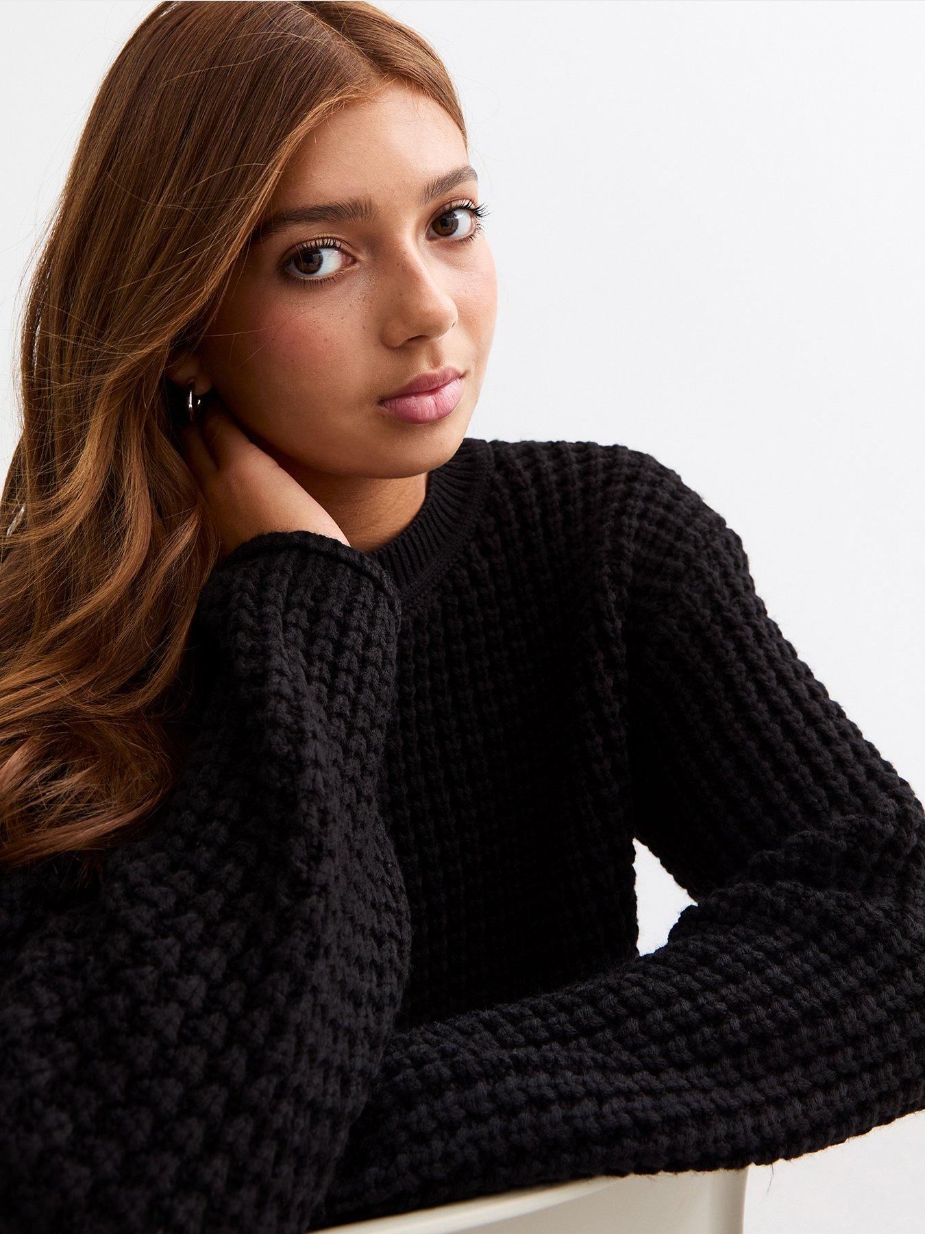 new-look-915-girls-black-waffle-jumperoutfit