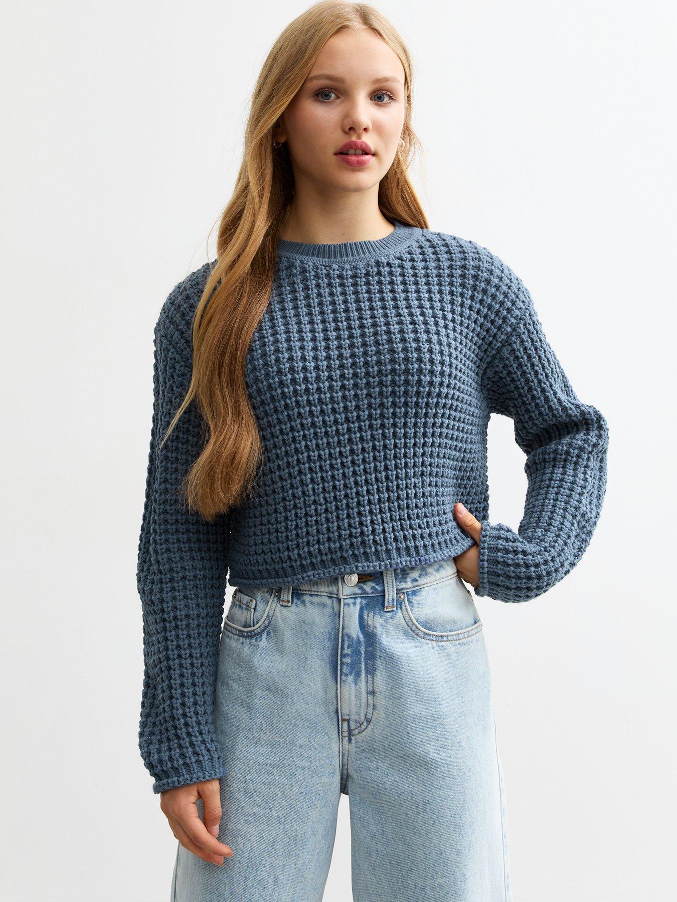 new-look-915-girls-blue-waffle-jumper