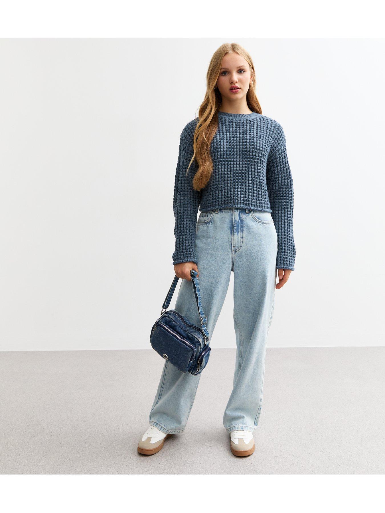 new-look-915-girls-blue-waffle-jumperback