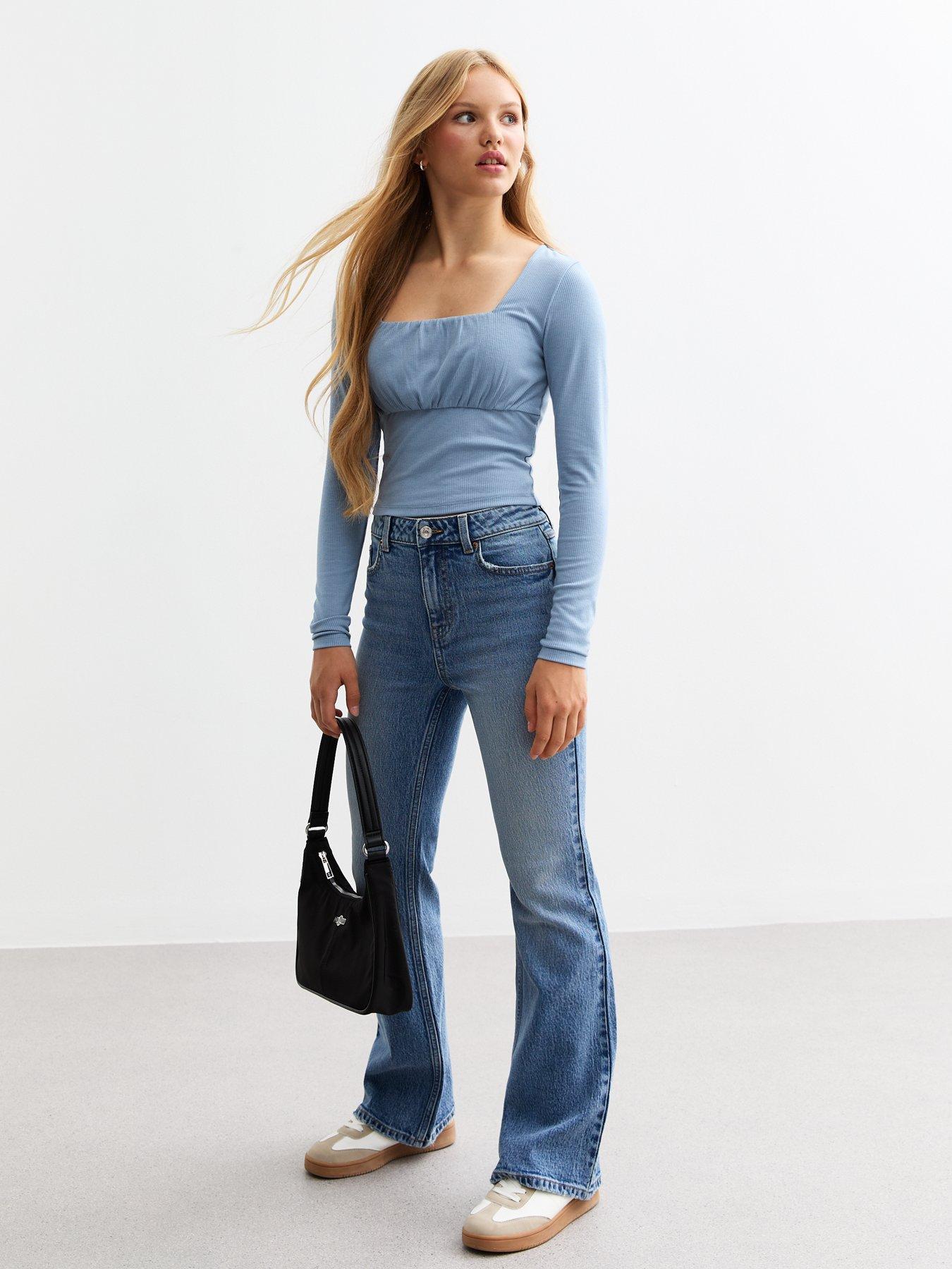 new-look-915-girls-blue-ruched-front-ribbed-jersey-topback