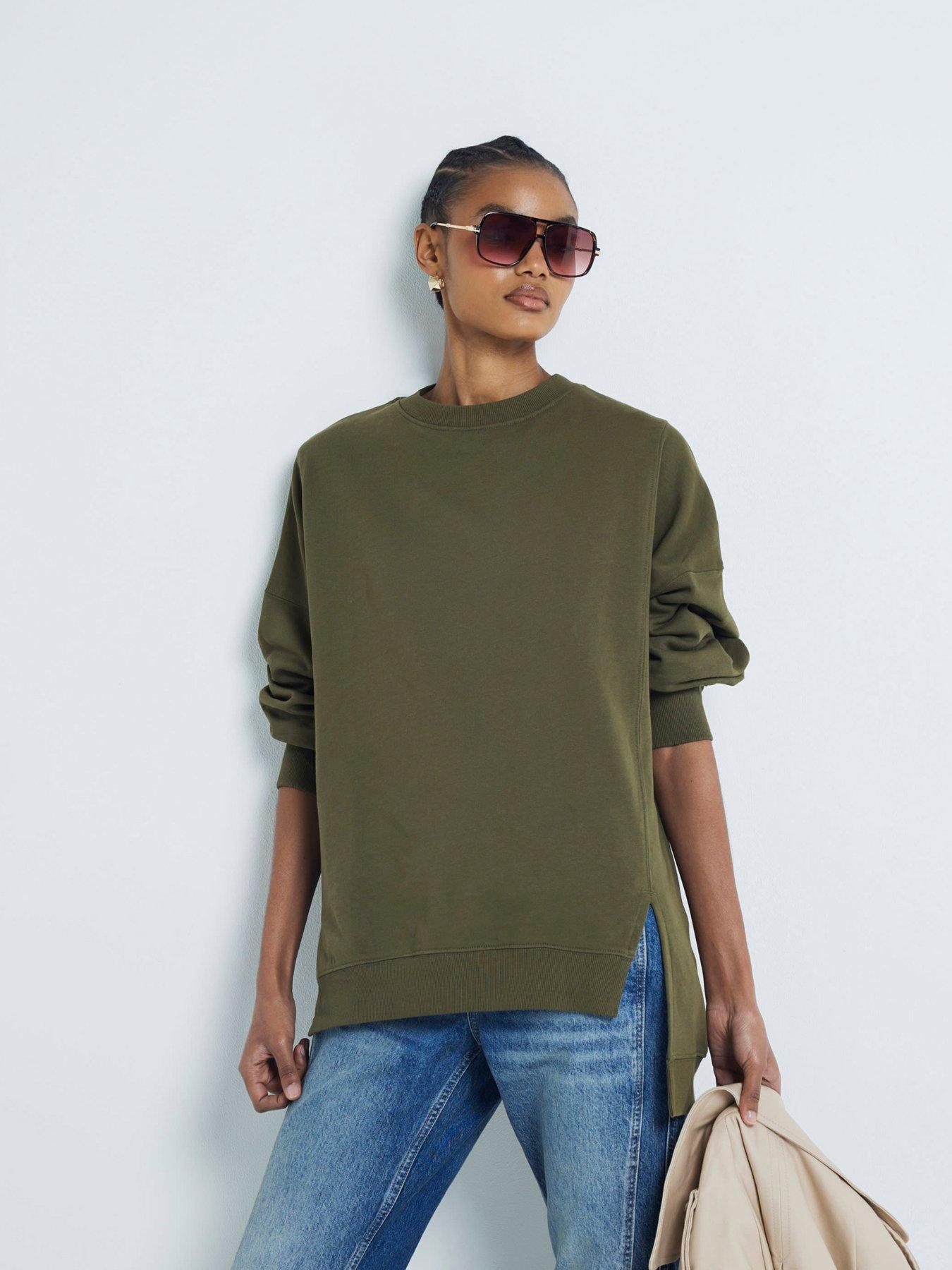 river-island-split-front-sweatshirt-khaki