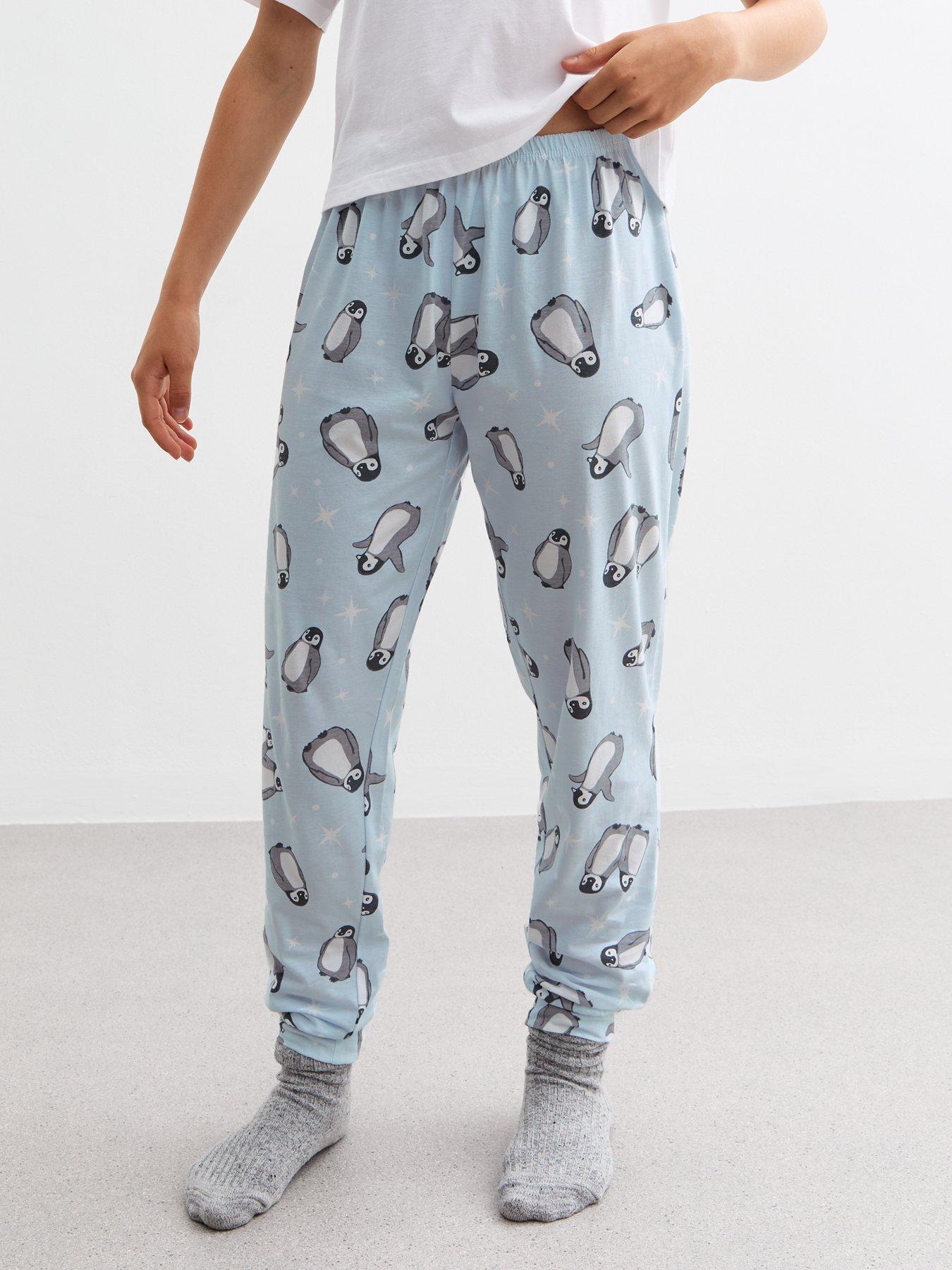 new-look-915-girls-white-penguin-print-jersey-pyjama-setoutfit