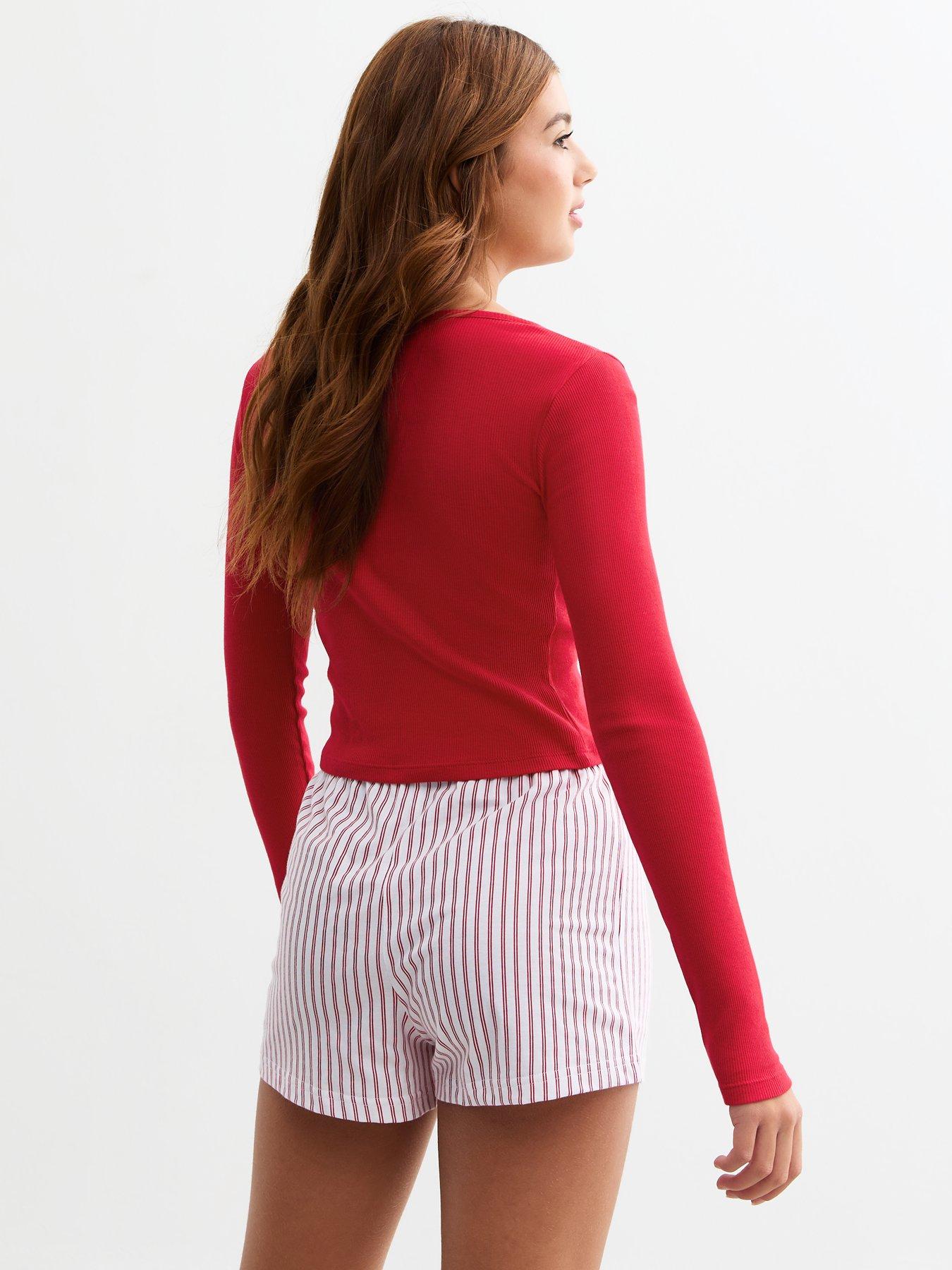 new-look-915-girls-red-top-and-striped-shorts-pyjamasstillFront