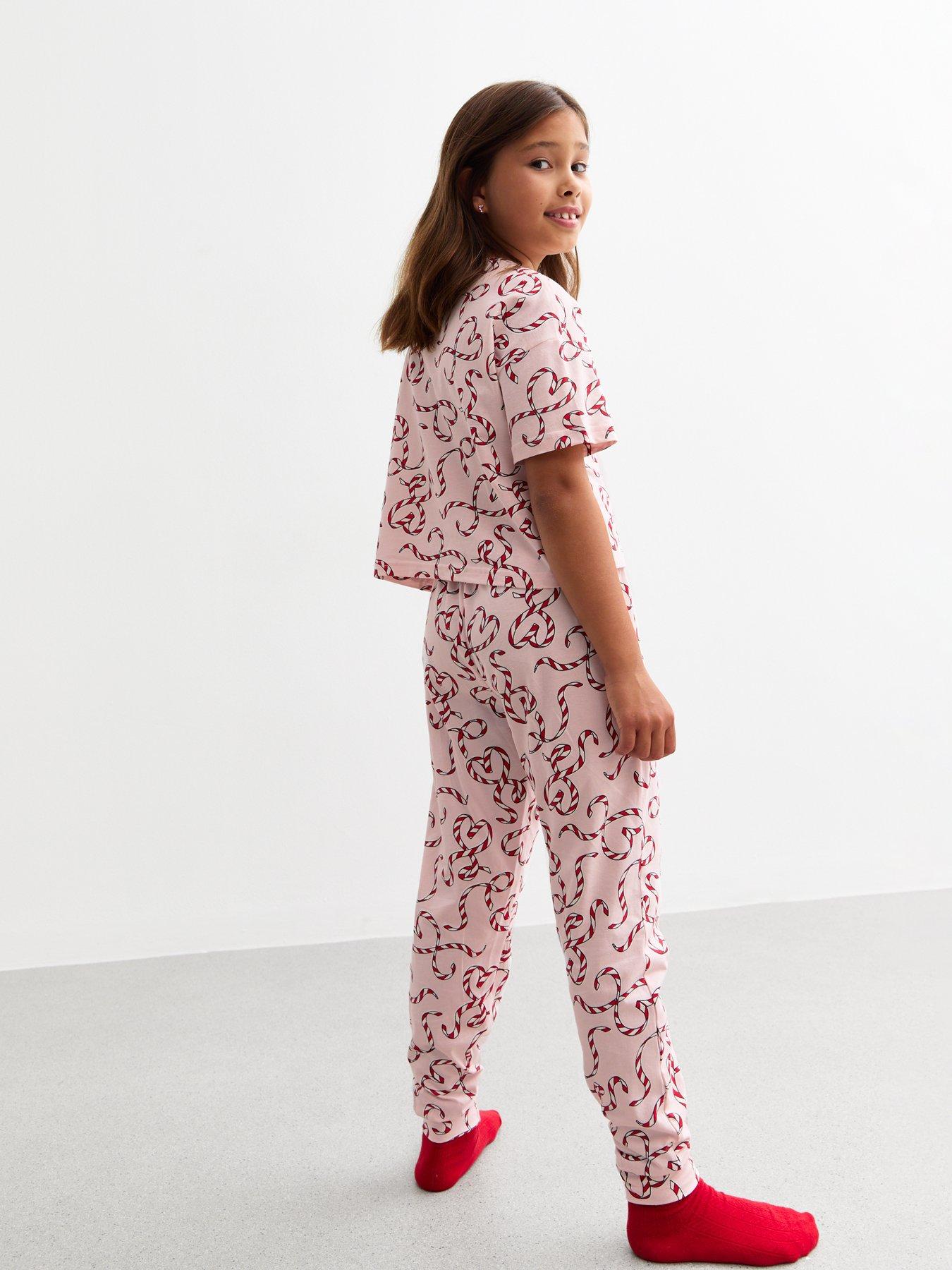 Image 2 of 6 of New Look 915 Girls Pink Christmas Candy Cane Heart Print Jersey Pyjama Set